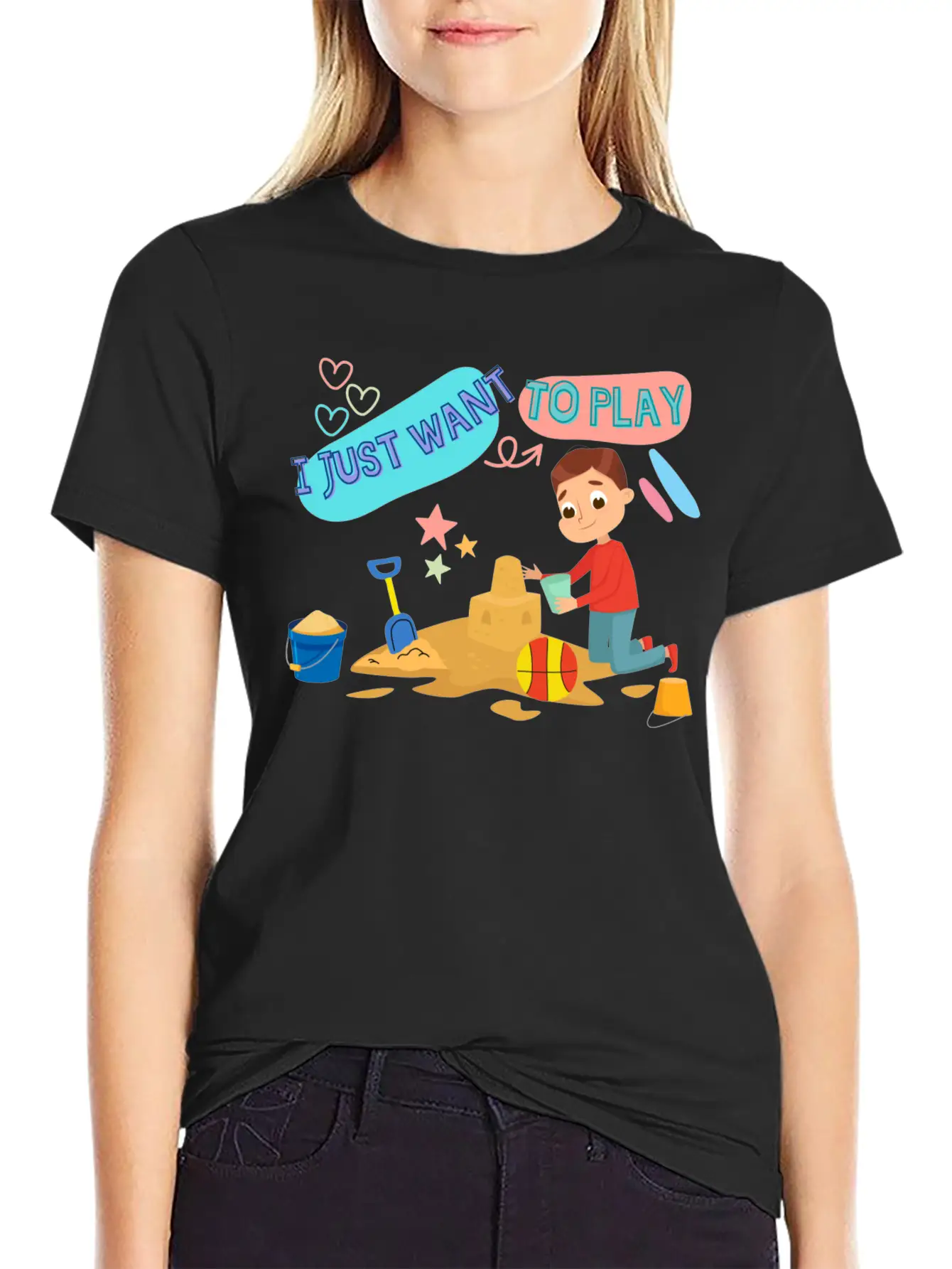 A Child Playing In The Sand On The Beach Stylish Everyday T-Shirt – Unisex Basic Cotton Tee