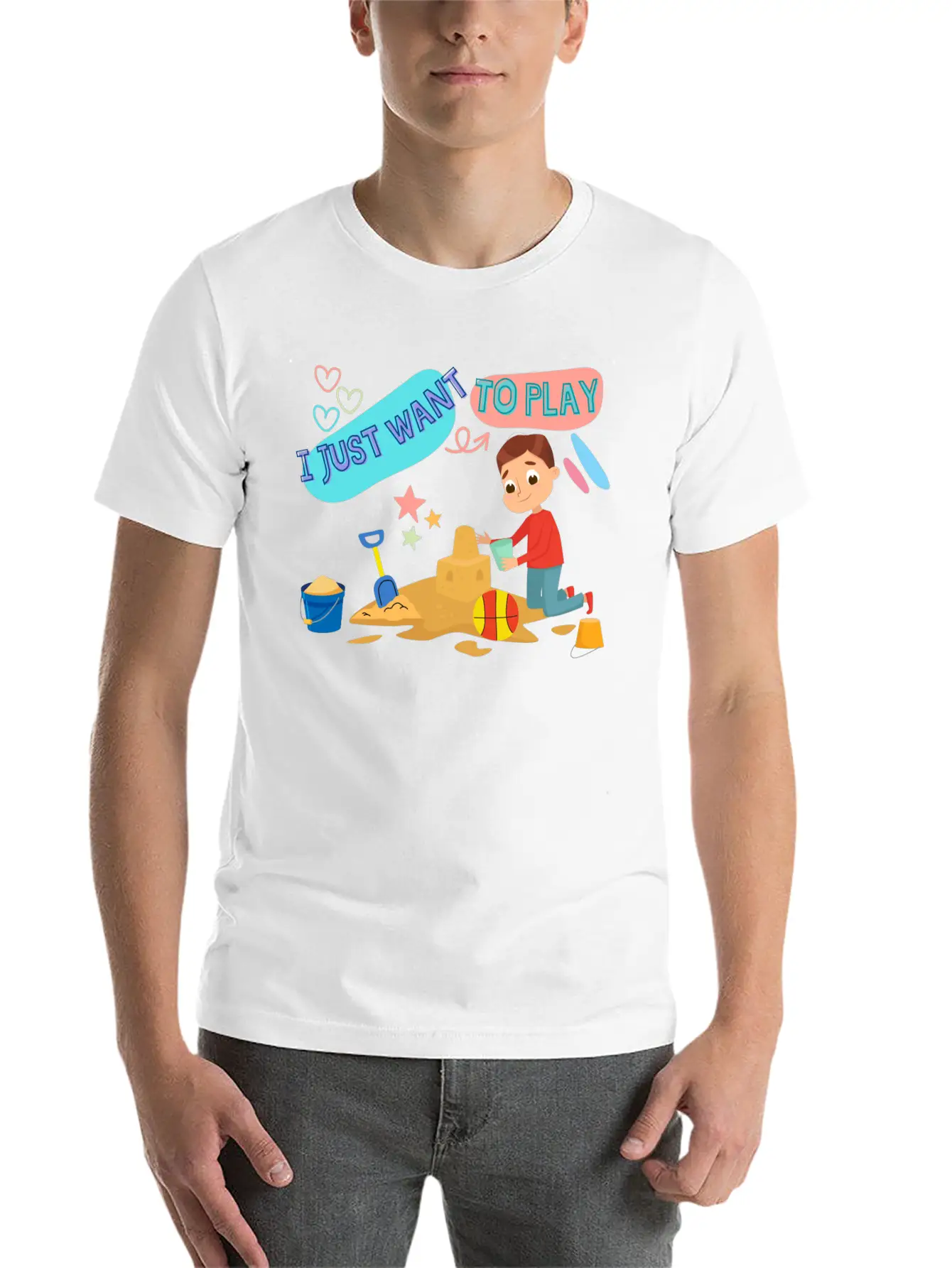 A Child Playing In The Sand On The Beach Stylish Everyday T-Shirt – Unisex Basic Cotton Tee