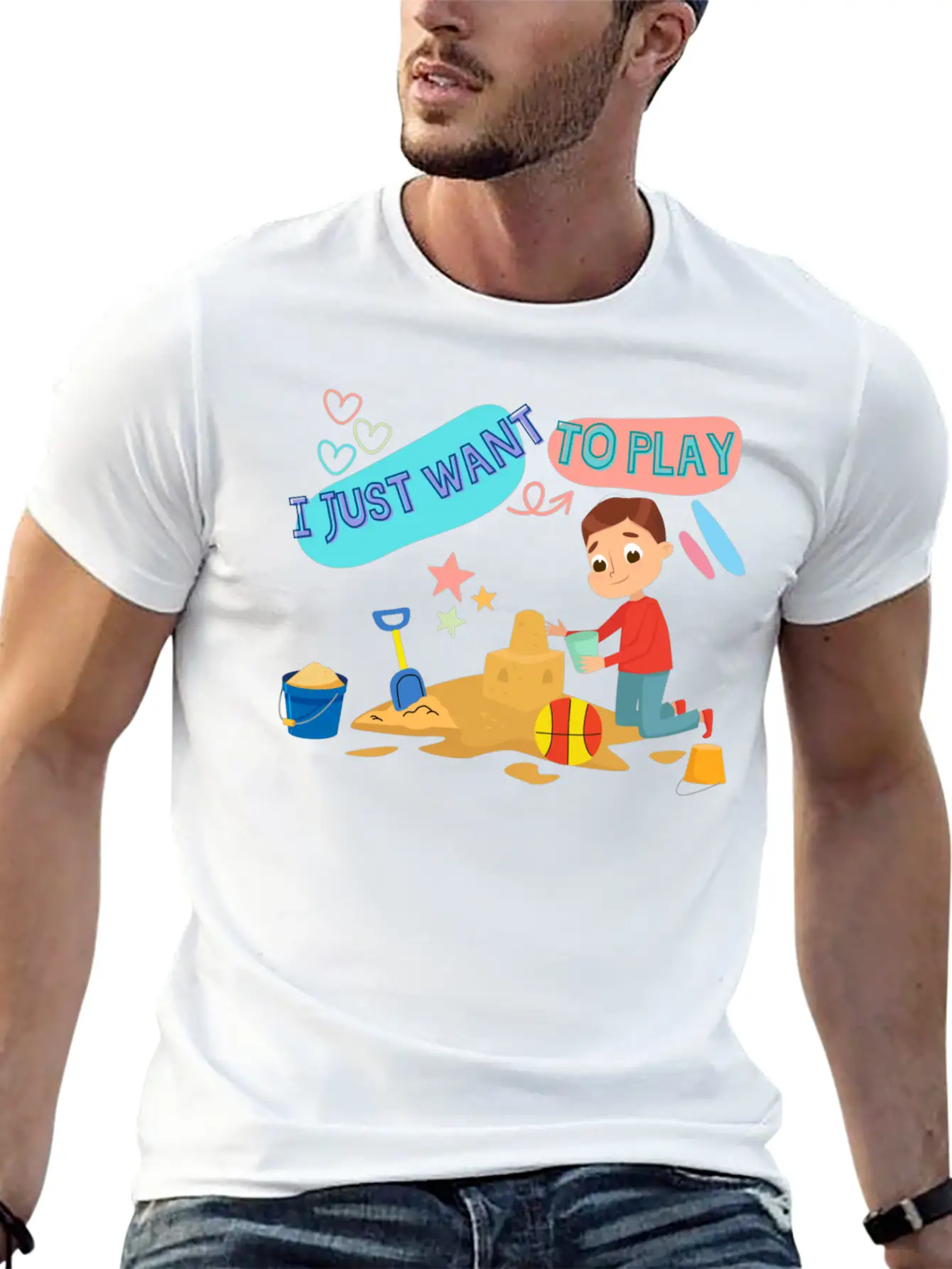 A Child Playing In The Sand On The Beach Stylish Everyday T-Shirt – Unisex Basic Cotton Tee
