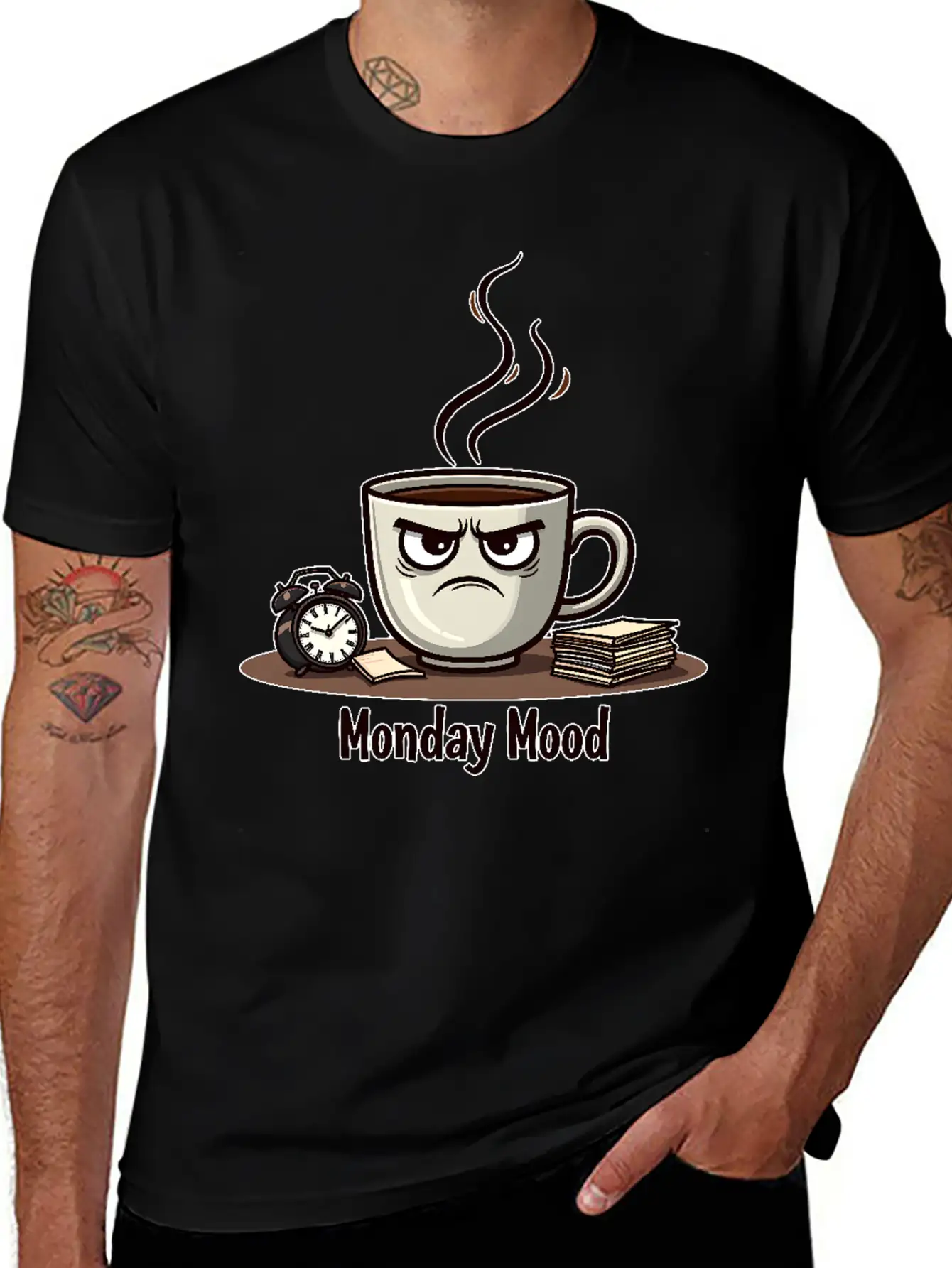A Cup Of Coffee With A Frown: "Monday Mood" Comfortable Minimalist Graphic Tee – Summer Style Essential