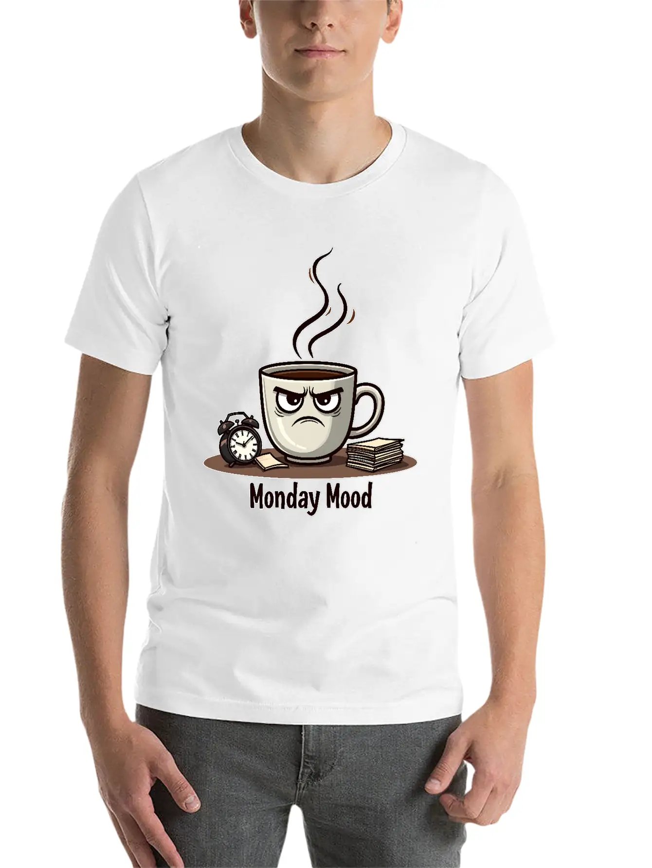 A Cup Of Coffee With A Frown: "Monday Mood" Comfortable Minimalist Graphic Tee – Summer Style Essential