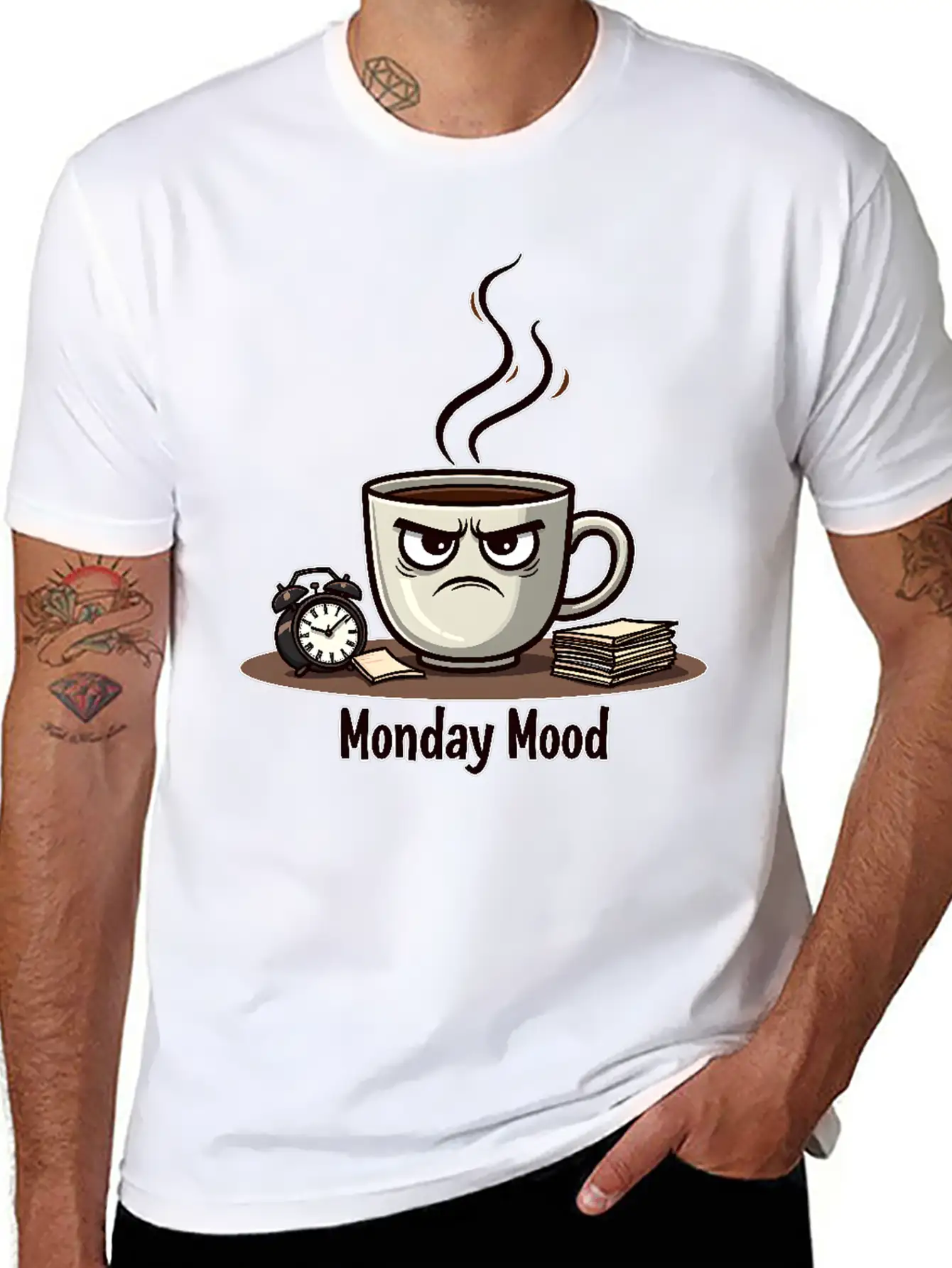 A Cup Of Coffee With A Frown: "Monday Mood" Comfortable Minimalist Graphic Tee – Summer Style Essential