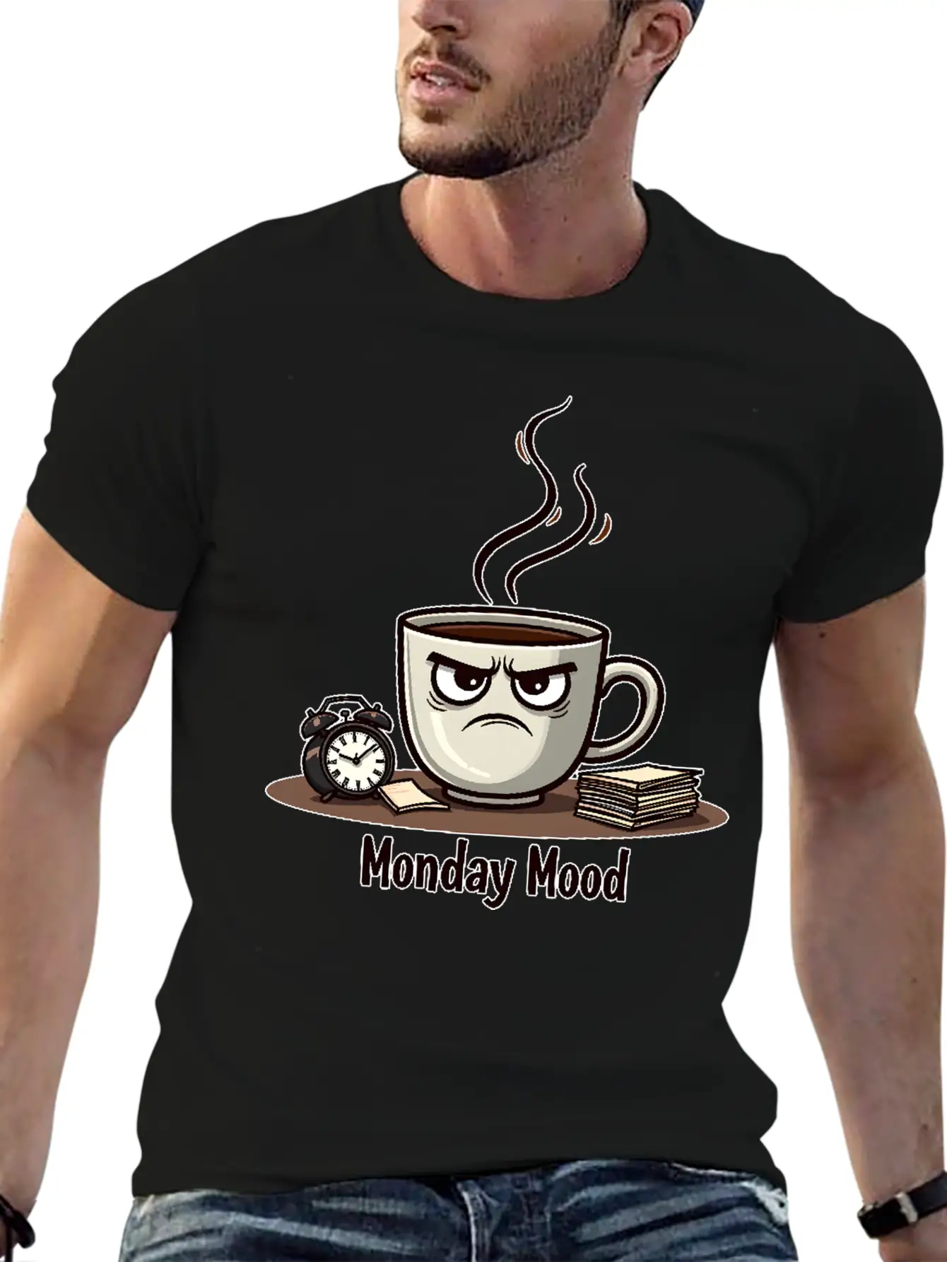 A Cup Of Coffee With A Frown: "Monday Mood" Comfortable Minimalist Graphic Tee – Summer Style Essential