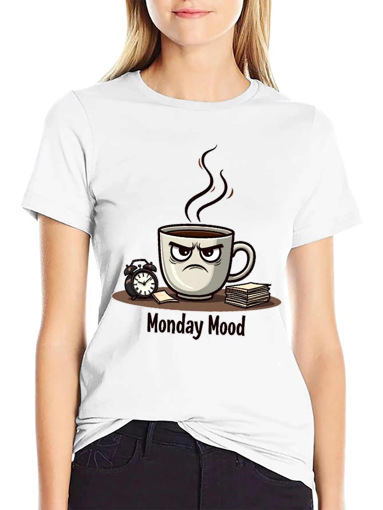 A Cup Of Coffee With A Frown: "Monday Mood" Comfortable Minimalist Graphic Tee – Summer Style Essential