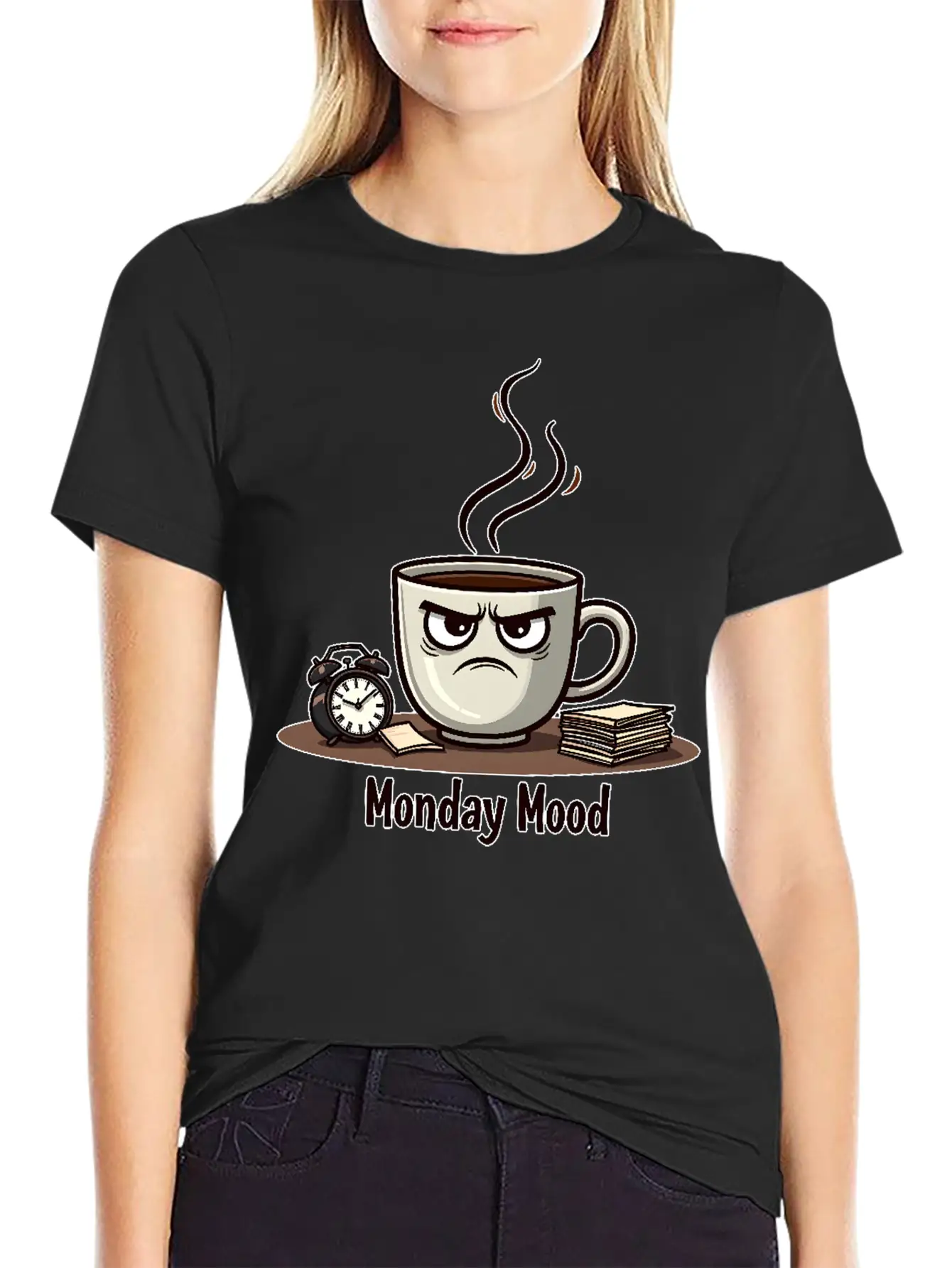 A Cup Of Coffee With A Frown: "Monday Mood" Comfortable Minimalist Graphic Tee – Summer Style Essential