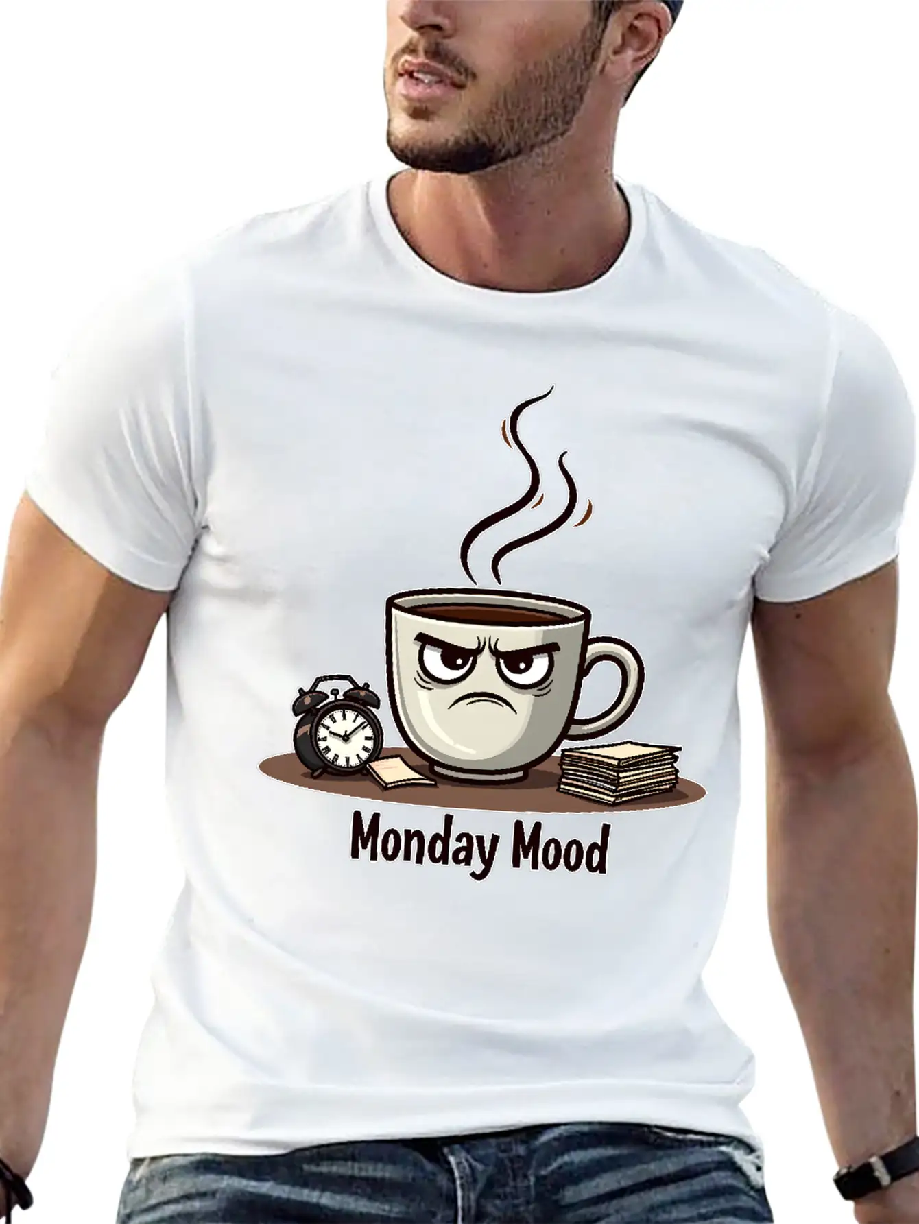 A Cup Of Coffee With A Frown: "Monday Mood" Comfortable Minimalist Graphic Tee – Summer Style Essential
