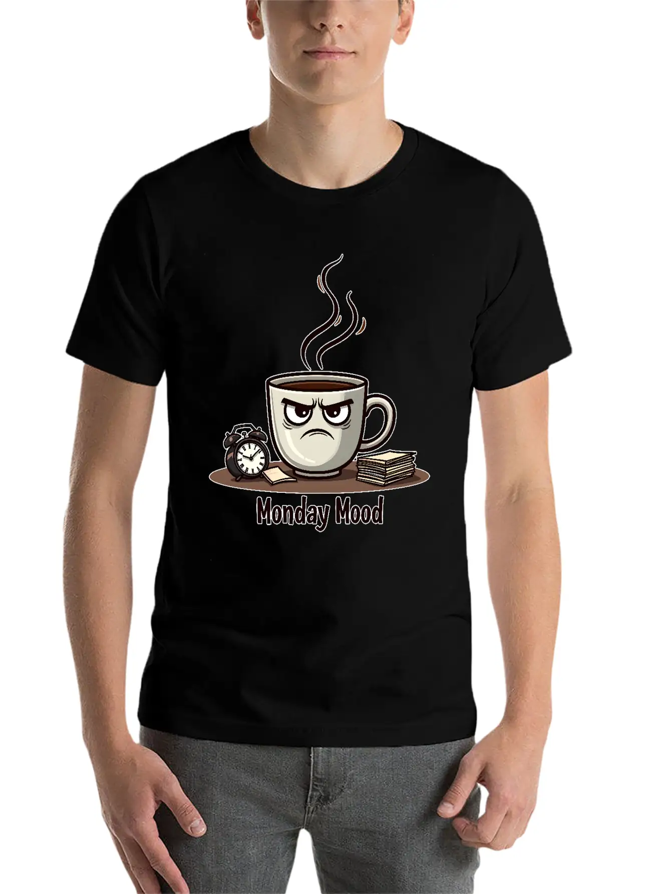 A Cup Of Coffee With A Frown: "Monday Mood" Comfortable Minimalist Graphic Tee – Summer Style Essential