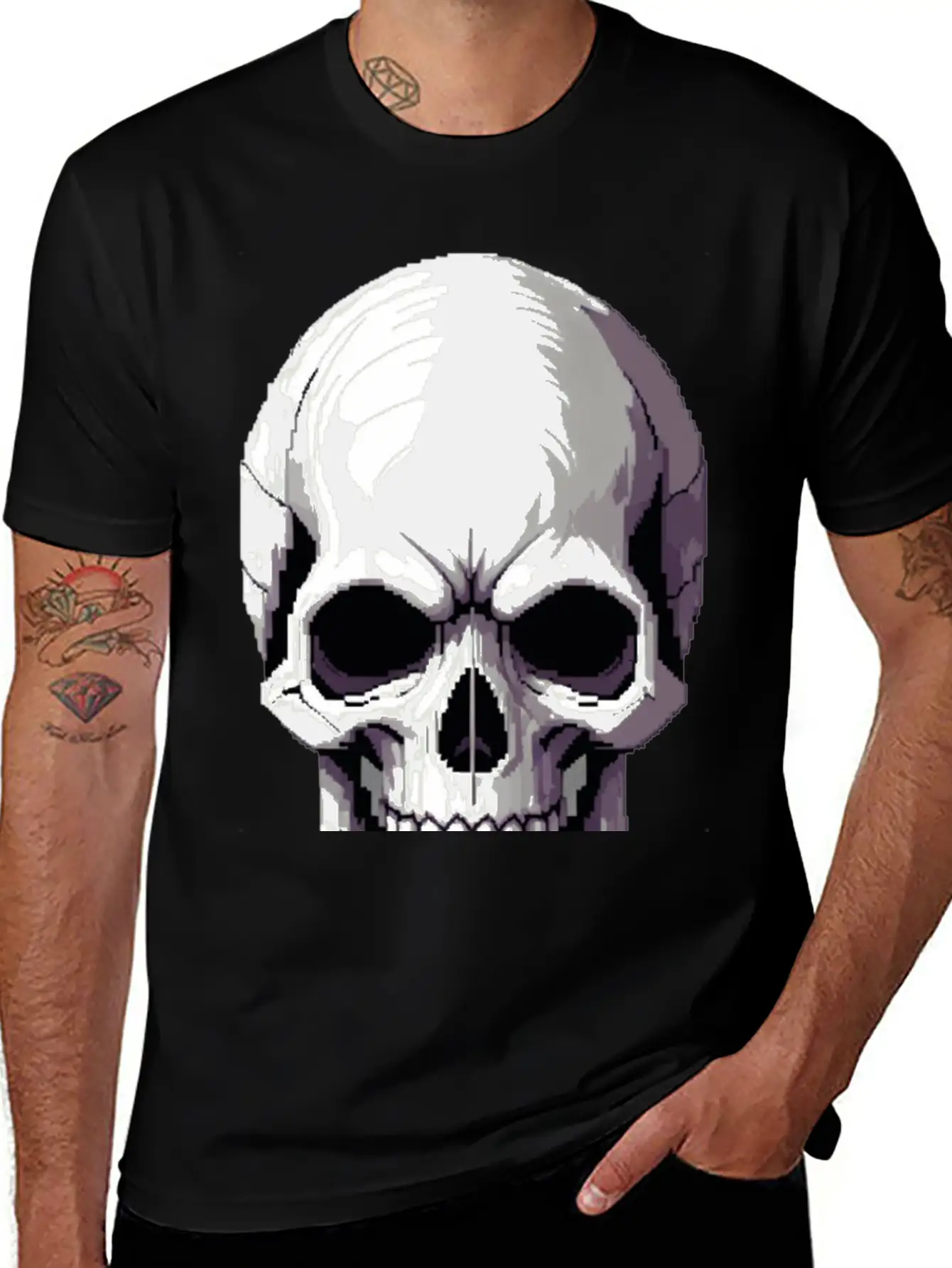 A Pixel Art Of A Skull Comfortable Minimalist Graphic Tee – Summer Style Essential