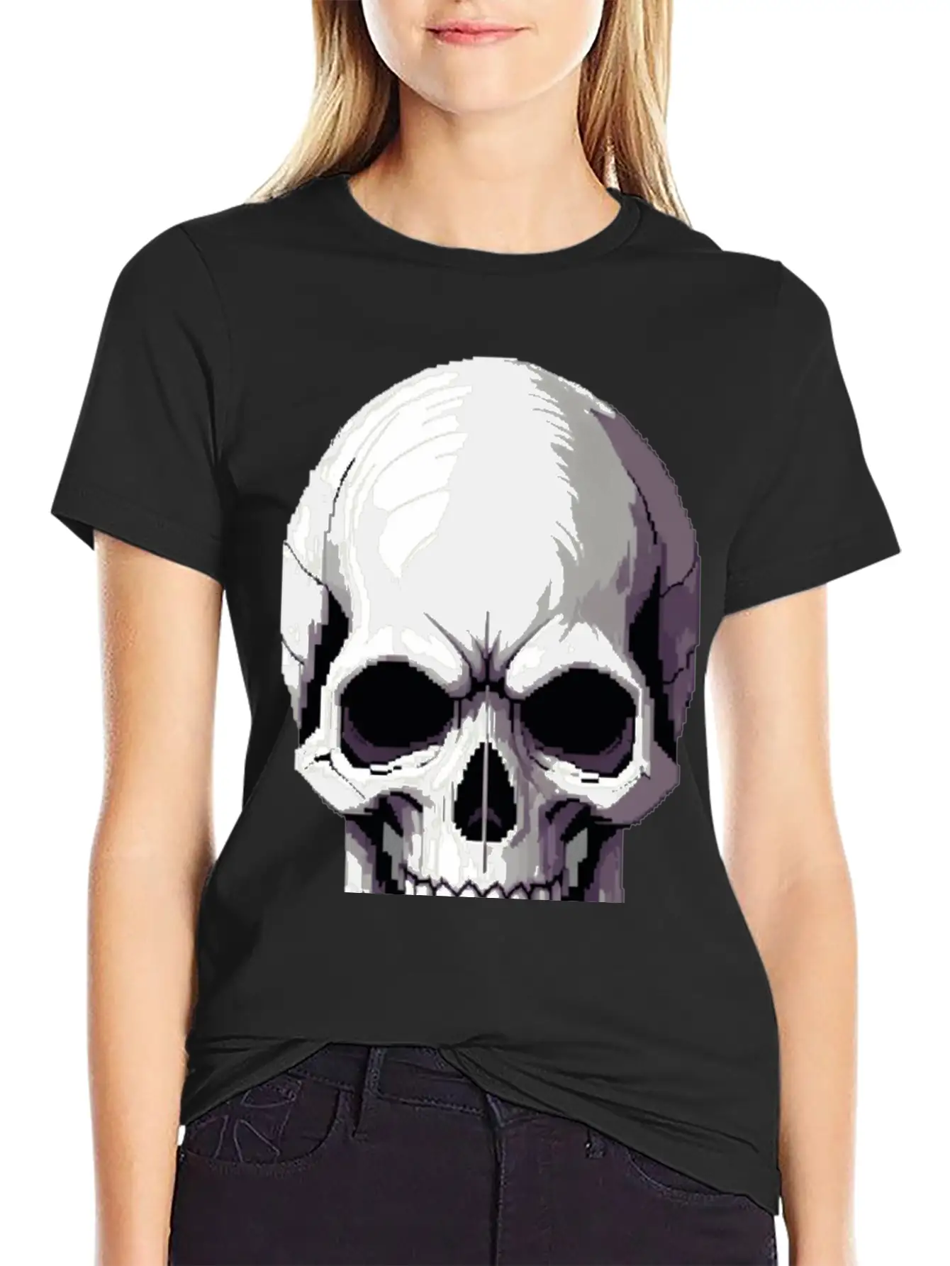 A Pixel Art Of A Skull Comfortable Minimalist Graphic Tee – Summer Style Essential