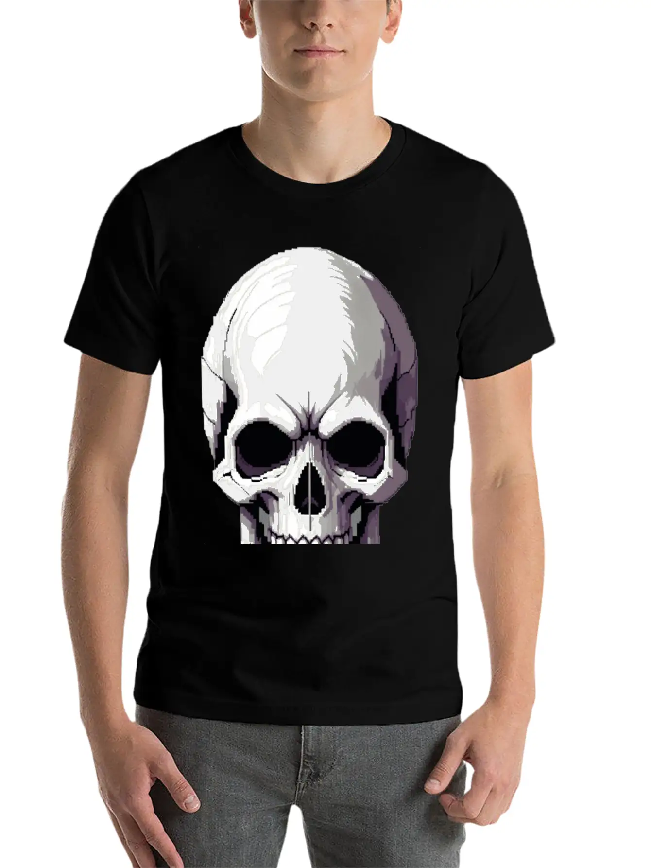 A Pixel Art Of A Skull Comfortable Minimalist Graphic Tee – Summer Style Essential