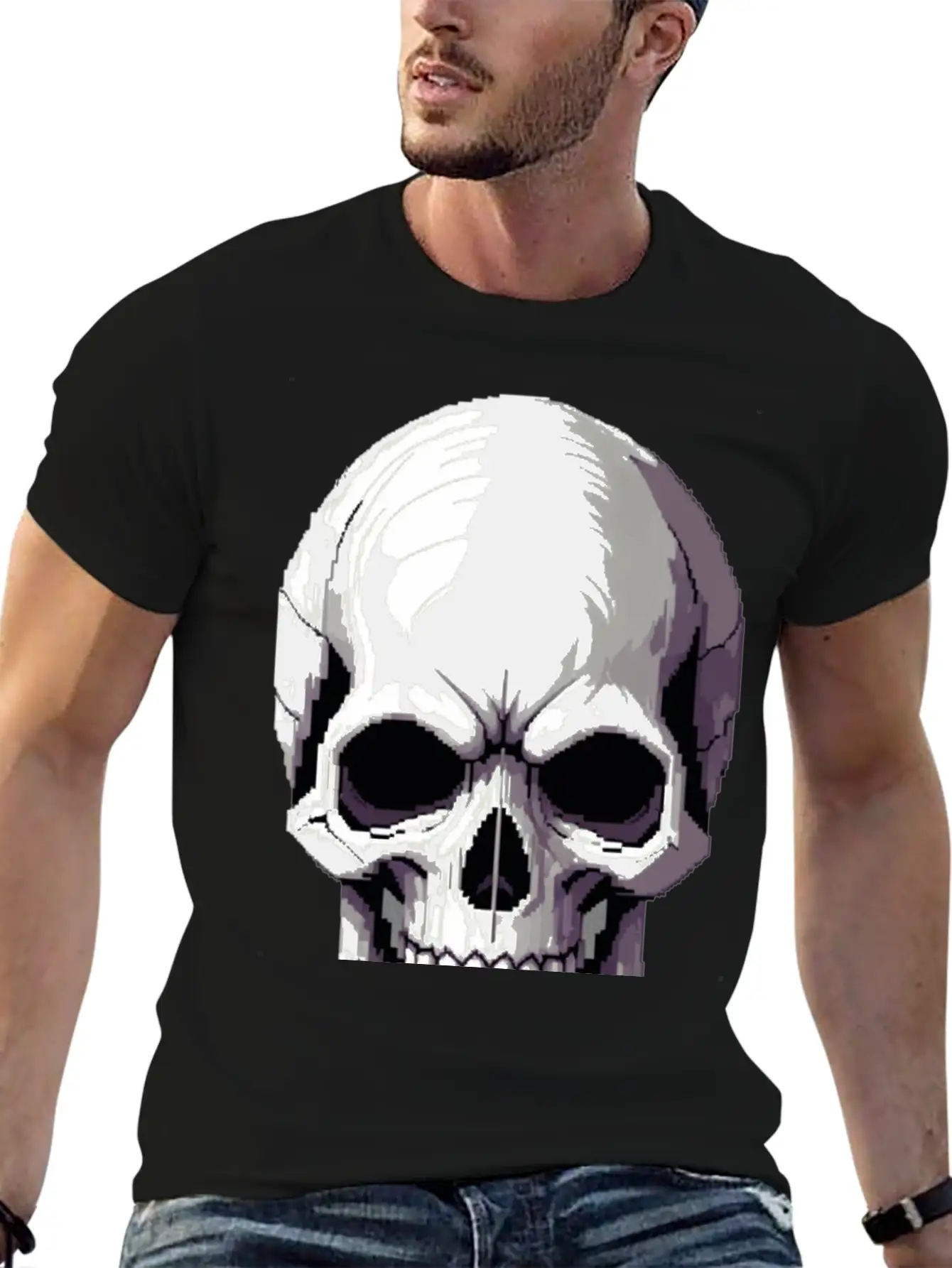 A Pixel Art Of A Skull Comfortable Minimalist Graphic Tee – Summer Style Essential