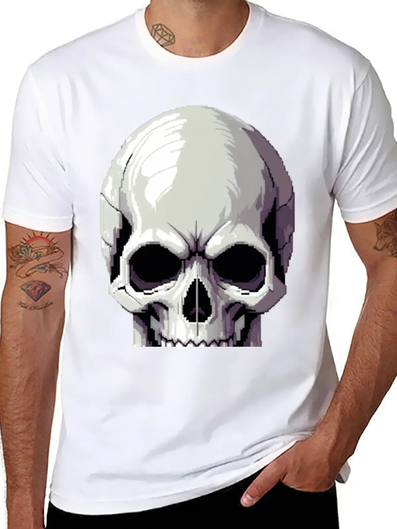 A Pixel Art Of A Skull Comfortable Minimalist Graphic Tee – Summer Style Essential