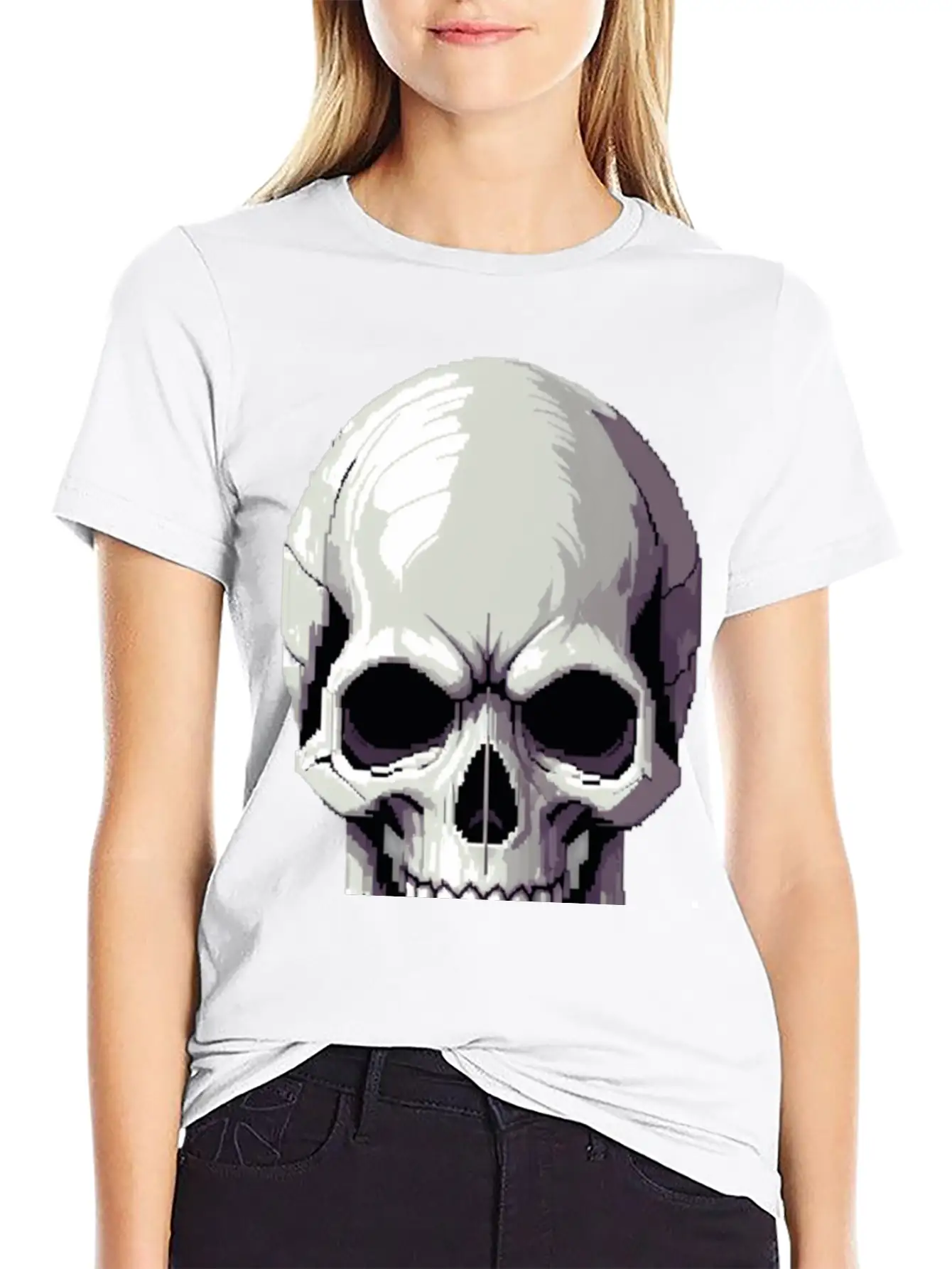 A Pixel Art Of A Skull Comfortable Minimalist Graphic Tee – Summer Style Essential