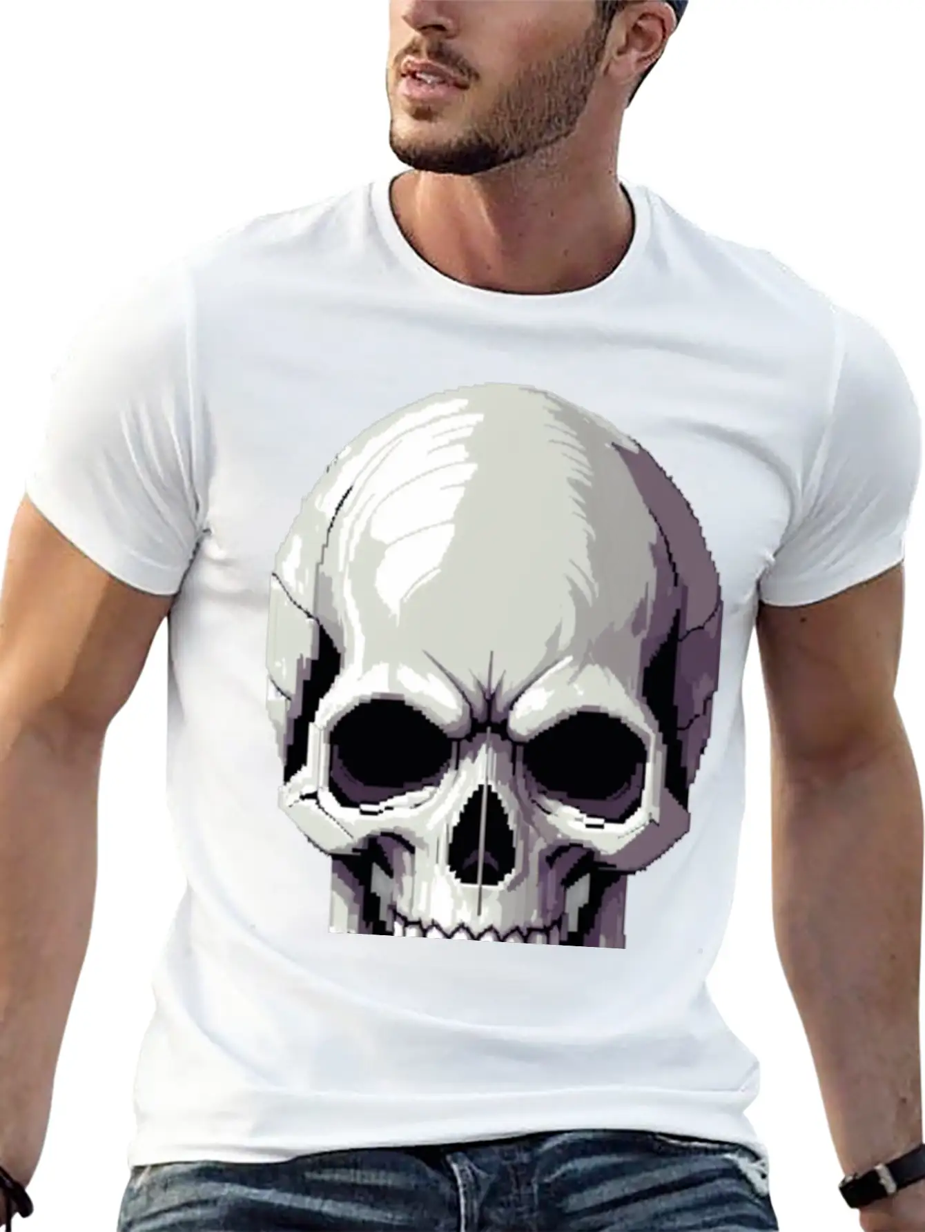 A Pixel Art Of A Skull Comfortable Minimalist Graphic Tee – Summer Style Essential