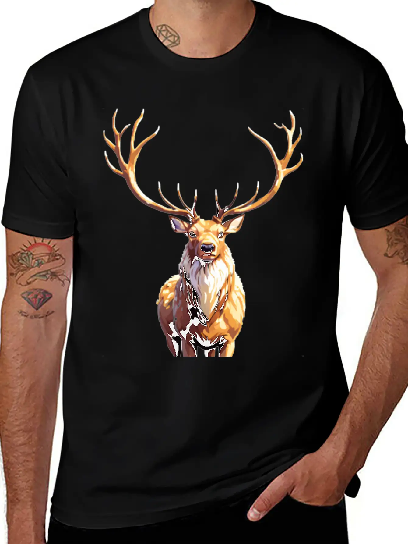 A Pixel Art Of A Stag Stylish Everyday T-Shirt – Unisex Basic Cotton Tee