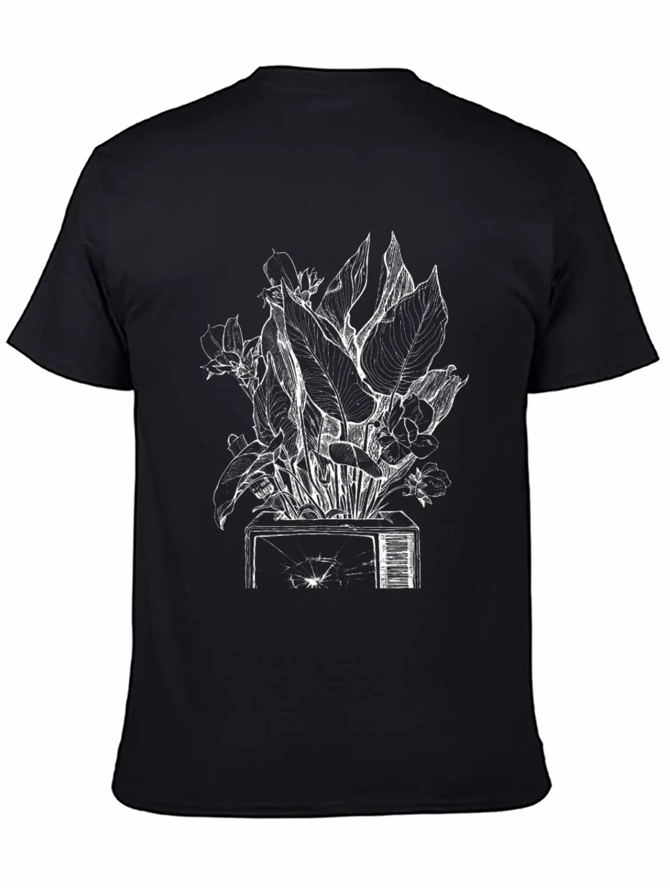 A Retro Broken TV Sprouting Plants And Flowers. W Stylish Everyday T-Shirt – Unisex Basic Cotton Tee