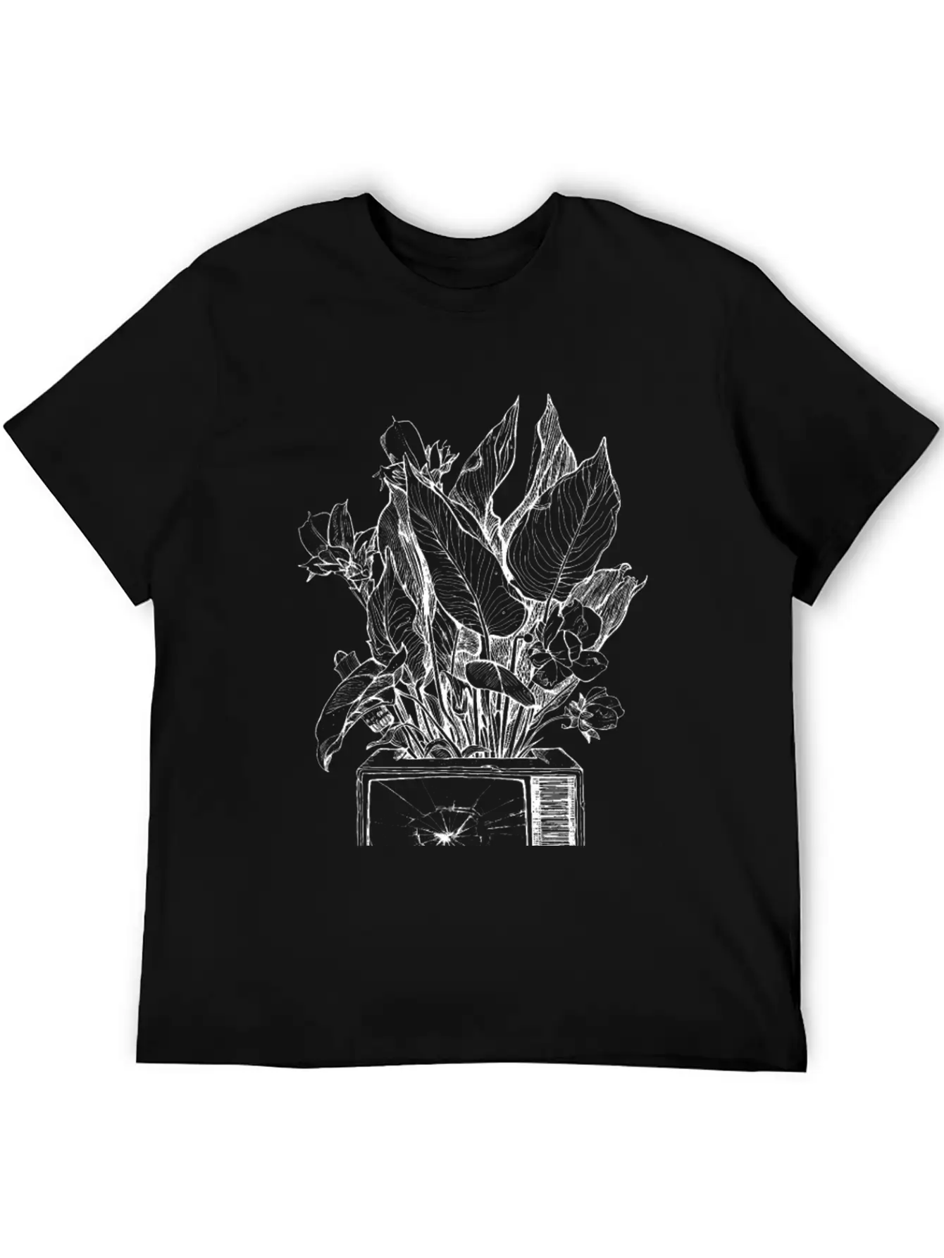 A Retro Broken TV Sprouting Plants And Flowers. W Stylish Everyday T-Shirt – Unisex Basic Cotton Tee