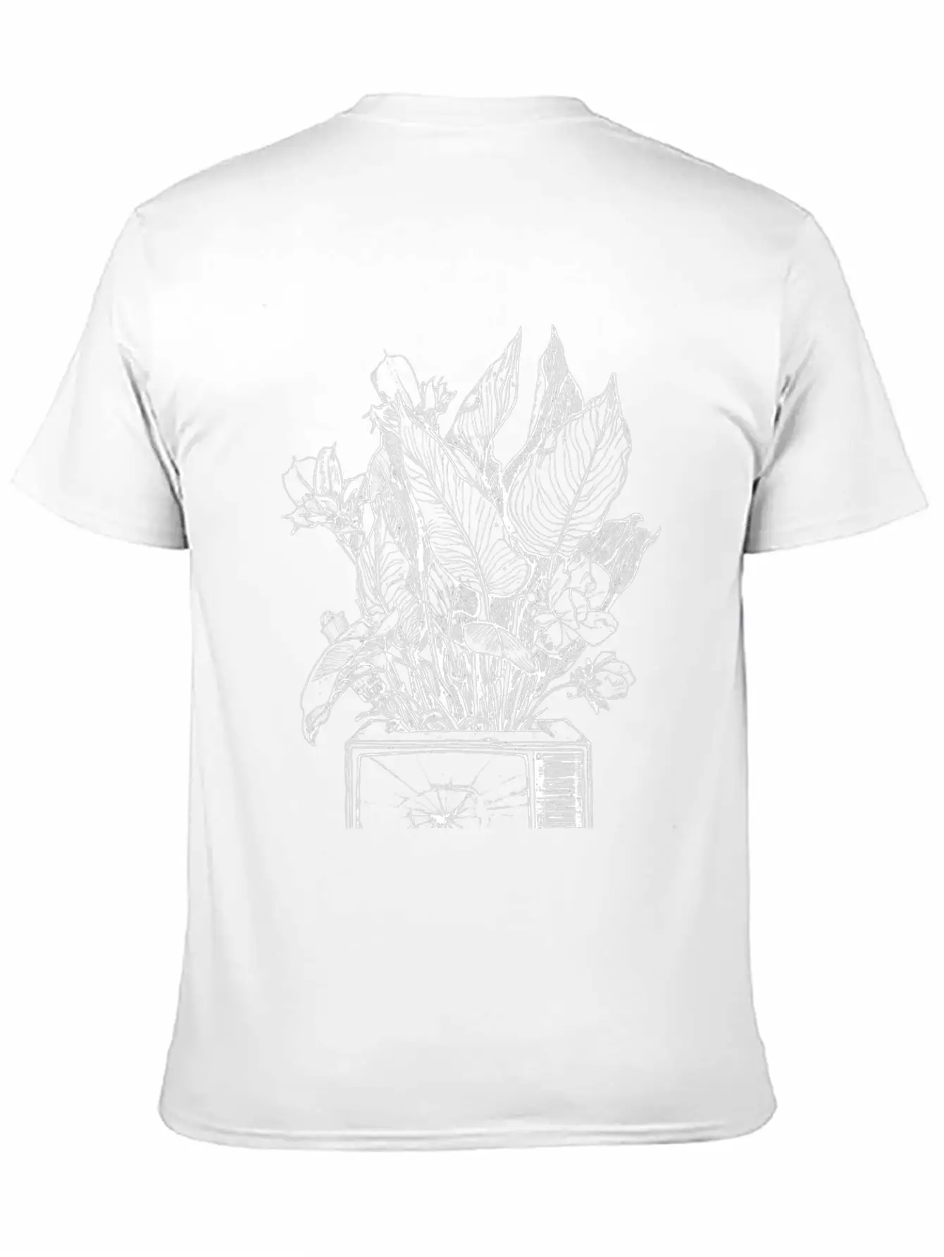 A Retro Broken TV Sprouting Plants And Flowers. W Stylish Everyday T-Shirt – Unisex Basic Cotton Tee