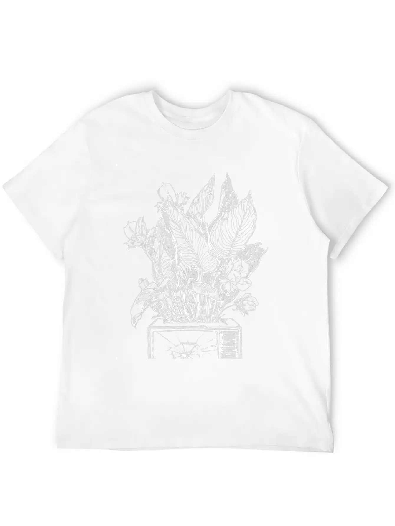 A Retro Broken TV Sprouting Plants And Flowers. W Stylish Everyday T-Shirt – Unisex Basic Cotton Tee