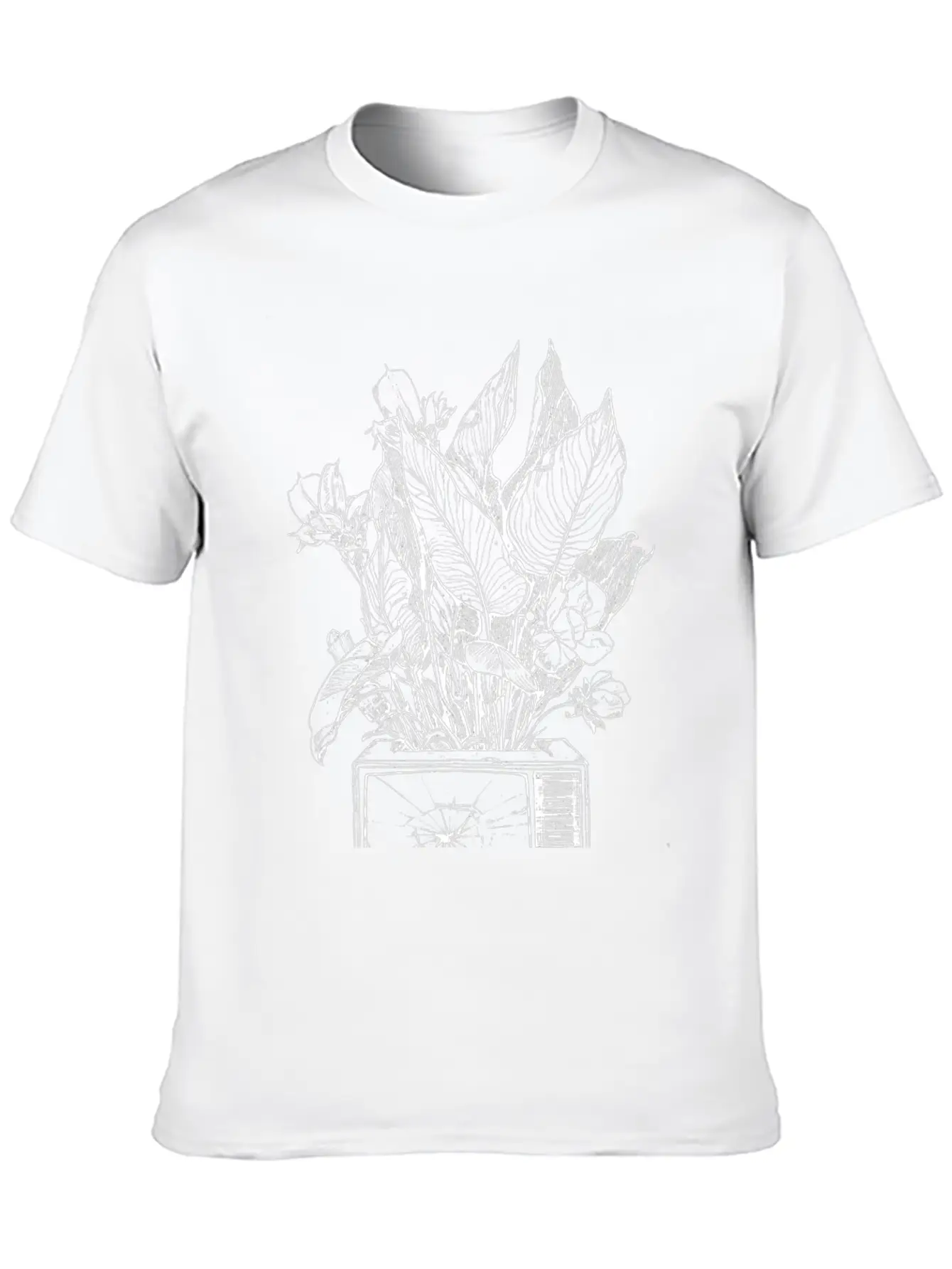 A Retro Broken TV Sprouting Plants And Flowers. W Stylish Everyday T-Shirt – Unisex Basic Cotton Tee