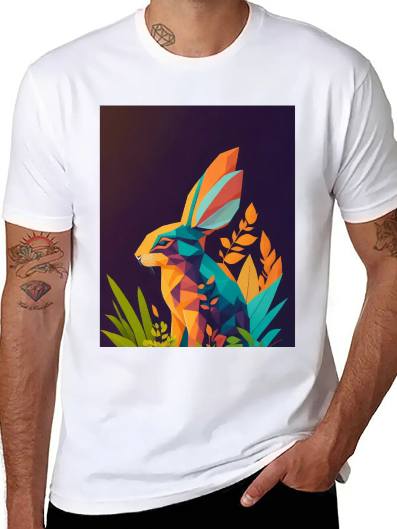 A Silhouette Design Of A Rabbit In The Jungle Essential Unisex Summer Tee – Soft Cotton Casual Fit