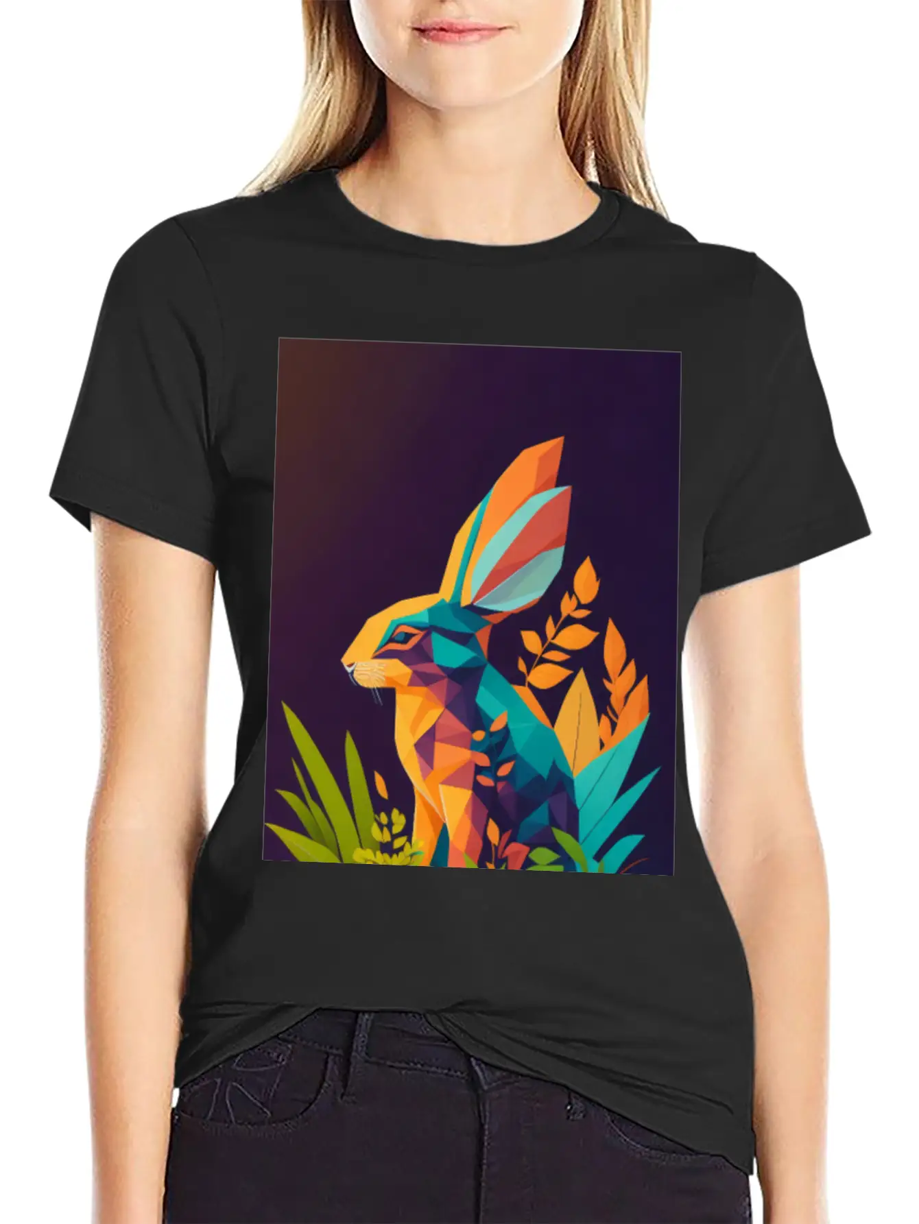 A Silhouette Design Of A Rabbit In The Jungle Essential Unisex Summer Tee – Soft Cotton Casual Fit
