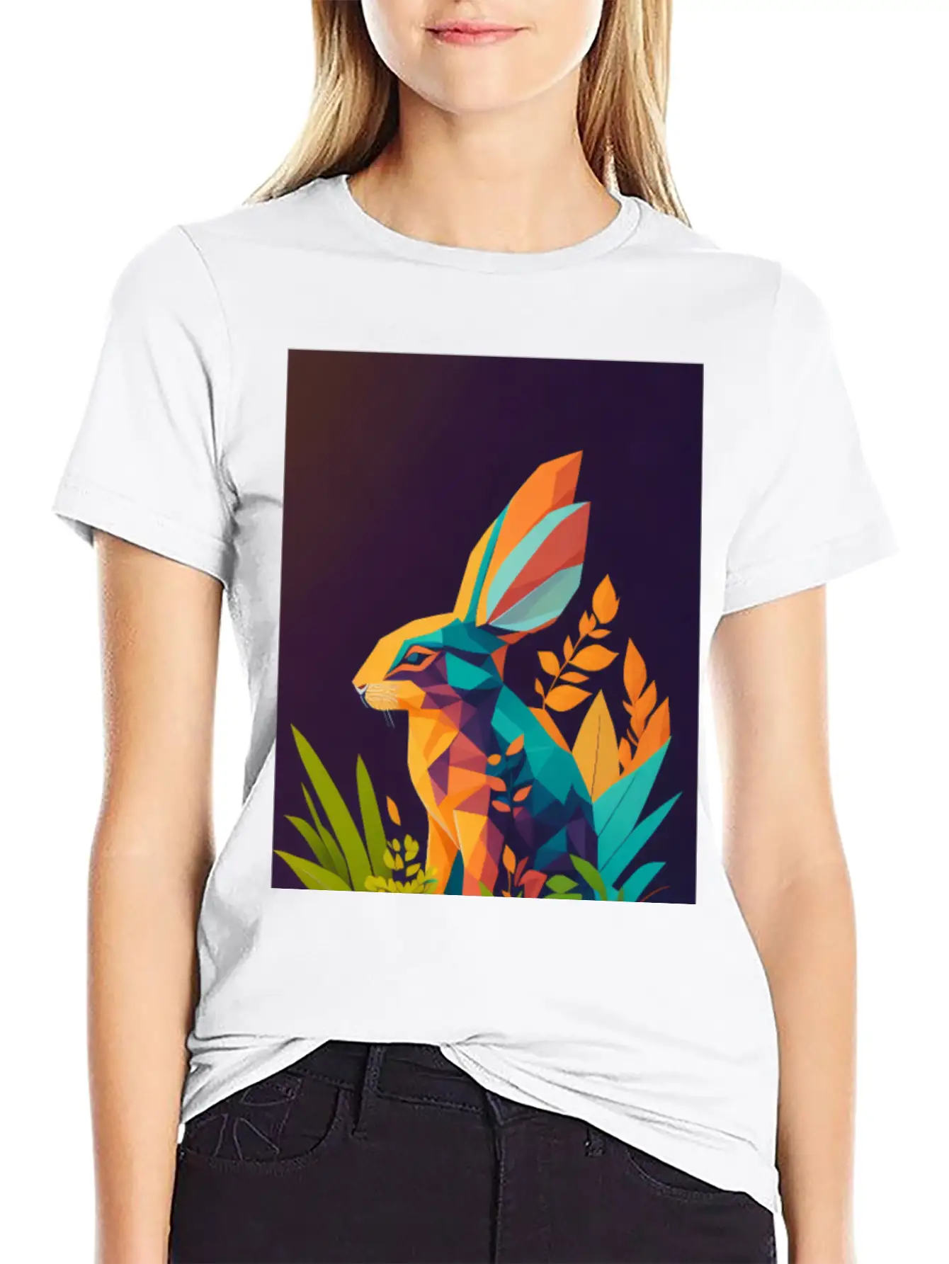 A Silhouette Design Of A Rabbit In The Jungle Essential Unisex Summer Tee – Soft Cotton Casual Fit