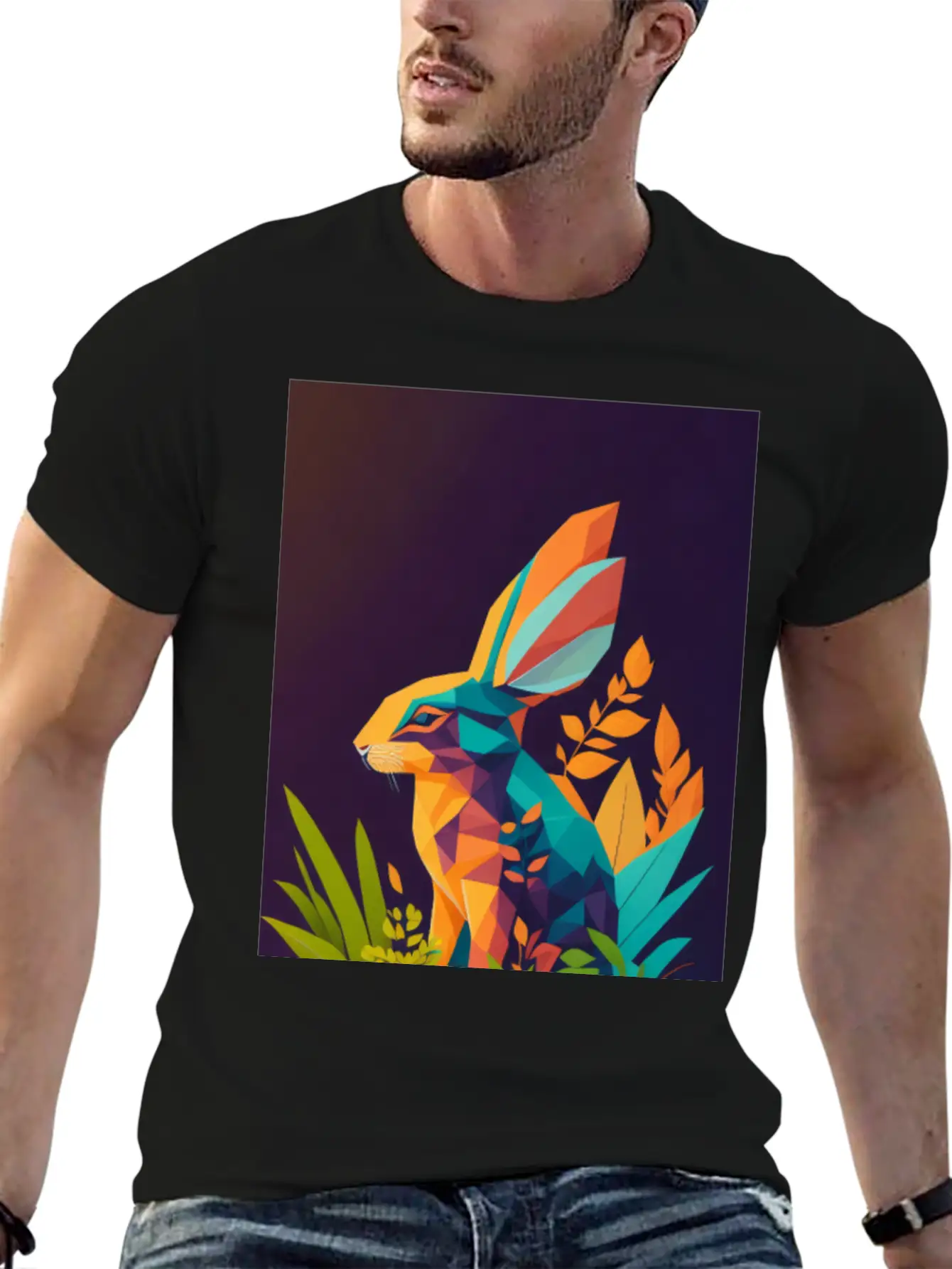 A Silhouette Design Of A Rabbit In The Jungle Essential Unisex Summer Tee – Soft Cotton Casual Fit