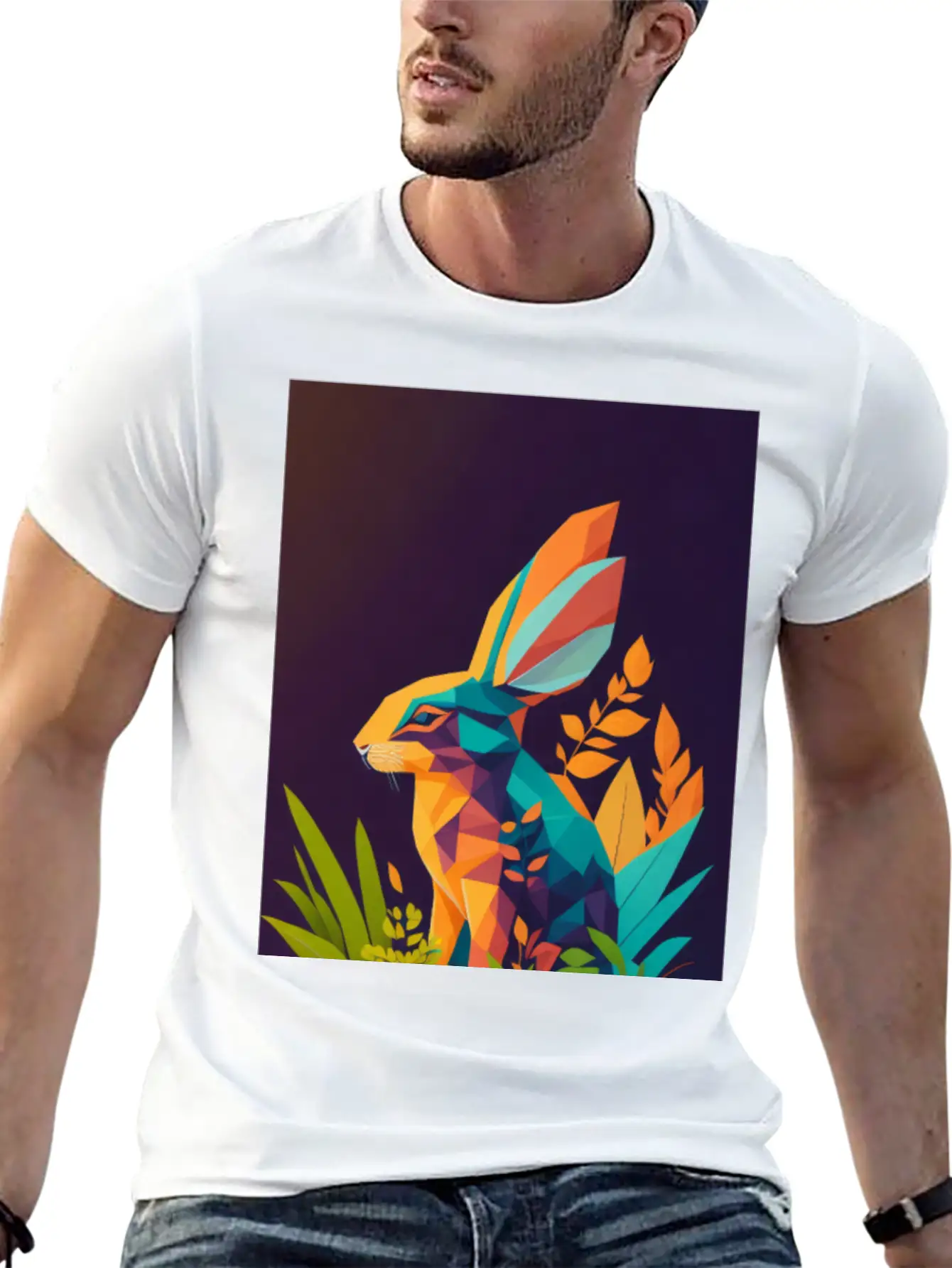 A Silhouette Design Of A Rabbit In The Jungle Essential Unisex Summer Tee – Soft Cotton Casual Fit