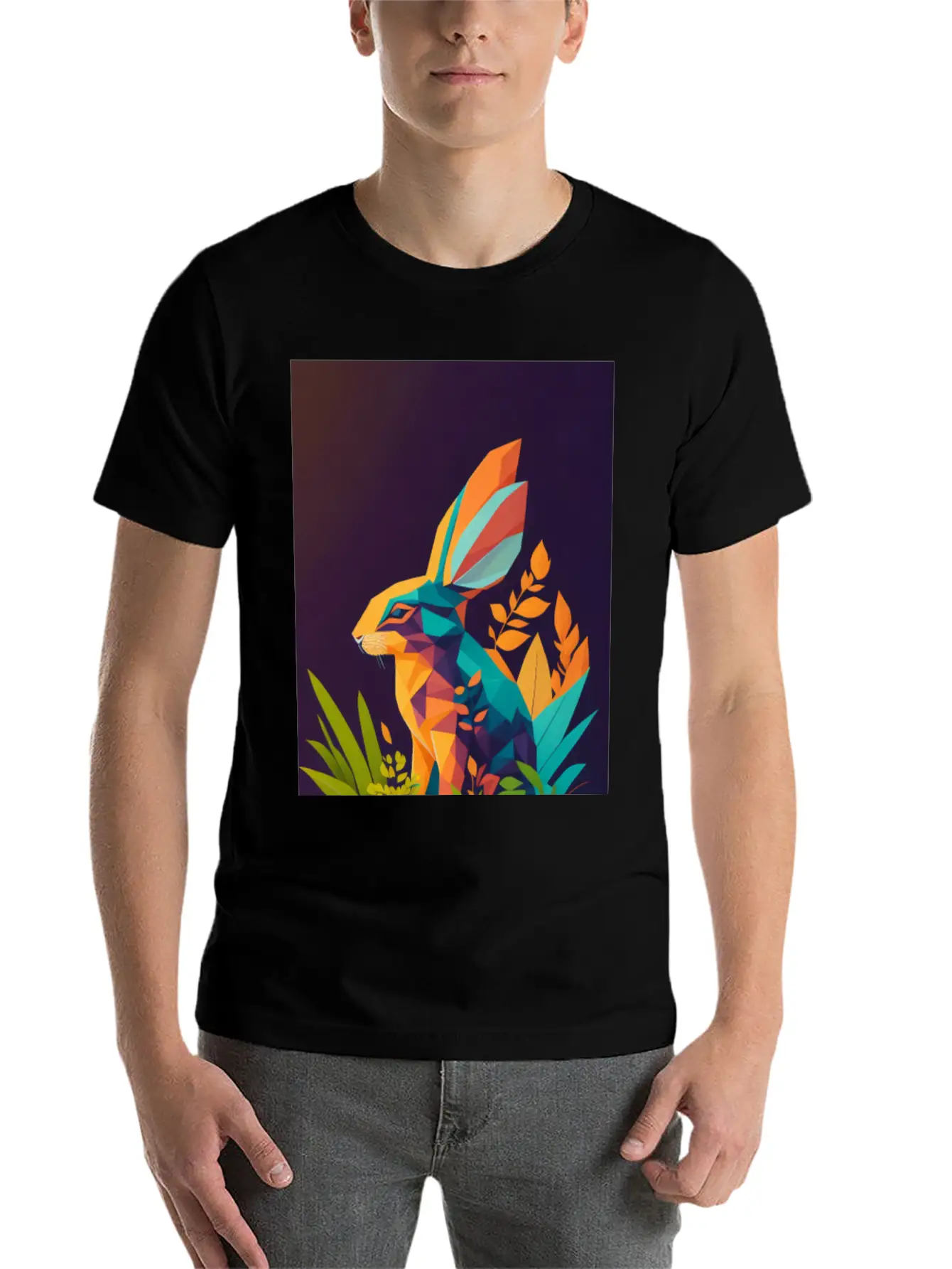 A Silhouette Design Of A Rabbit In The Jungle Essential Unisex Summer Tee – Soft Cotton Casual Fit