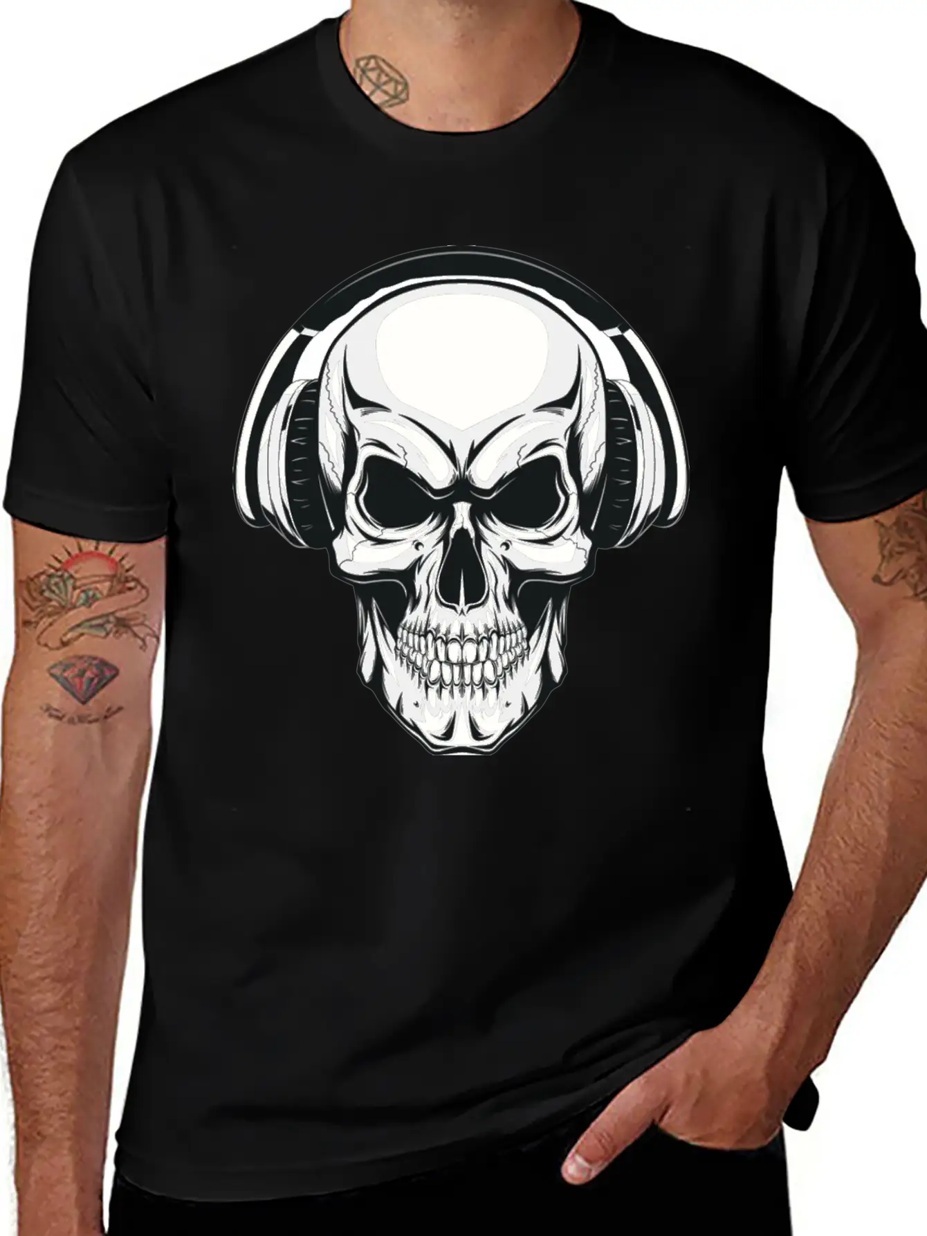 A Skull And His Music Basic Graphic T-Shirt – Daily Comfort In Soft Cotton