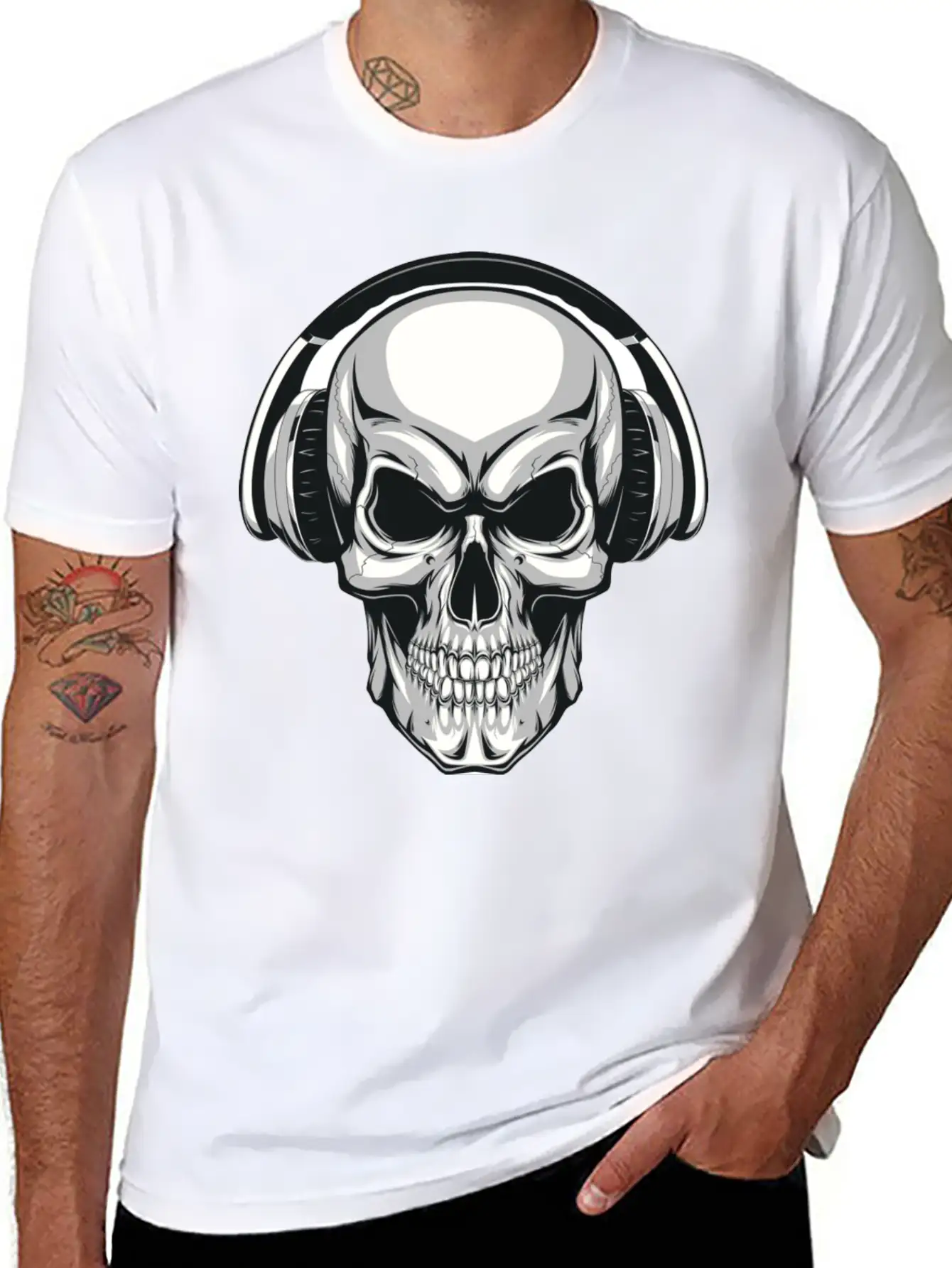 A Skull And His Music Basic Graphic T-Shirt – Daily Comfort In Soft Cotton