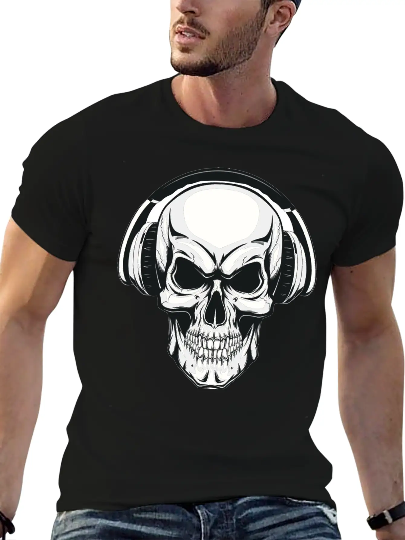 A Skull And His Music Basic Graphic T-Shirt – Daily Comfort In Soft Cotton