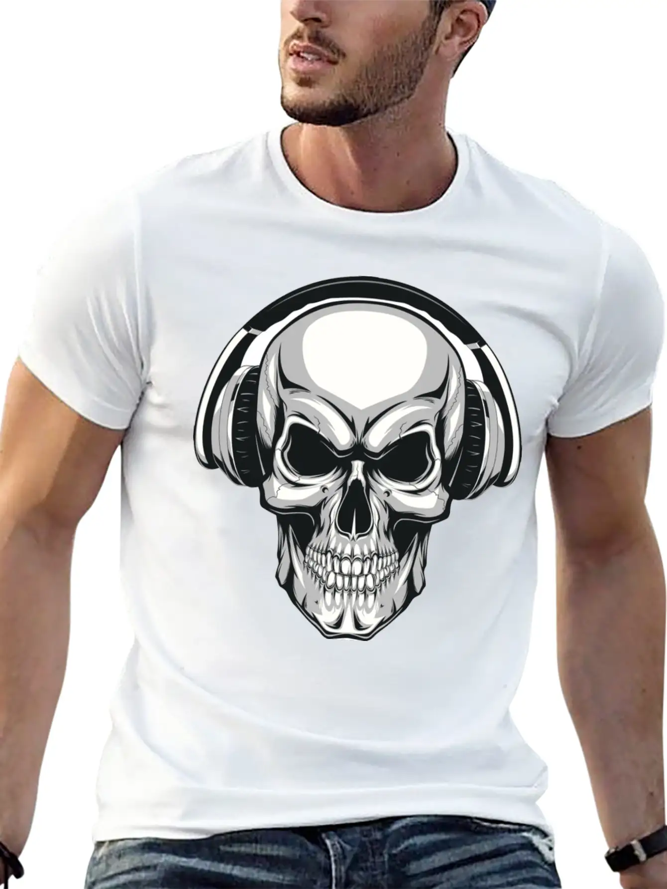 A Skull And His Music Basic Graphic T-Shirt – Daily Comfort In Soft Cotton