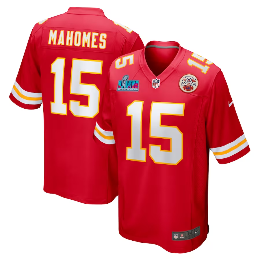 Men's Kansas City Chiefs Patrick Mahomes #15 Red Super Bowl LVII Patch Game Jerseys