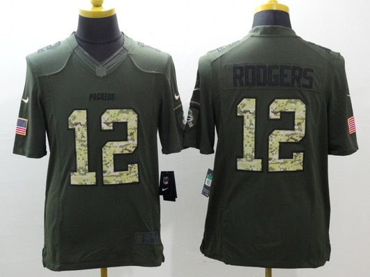 Men's Green Bay Packers Aaron Rodgers #12 Army Green Game Jerseys