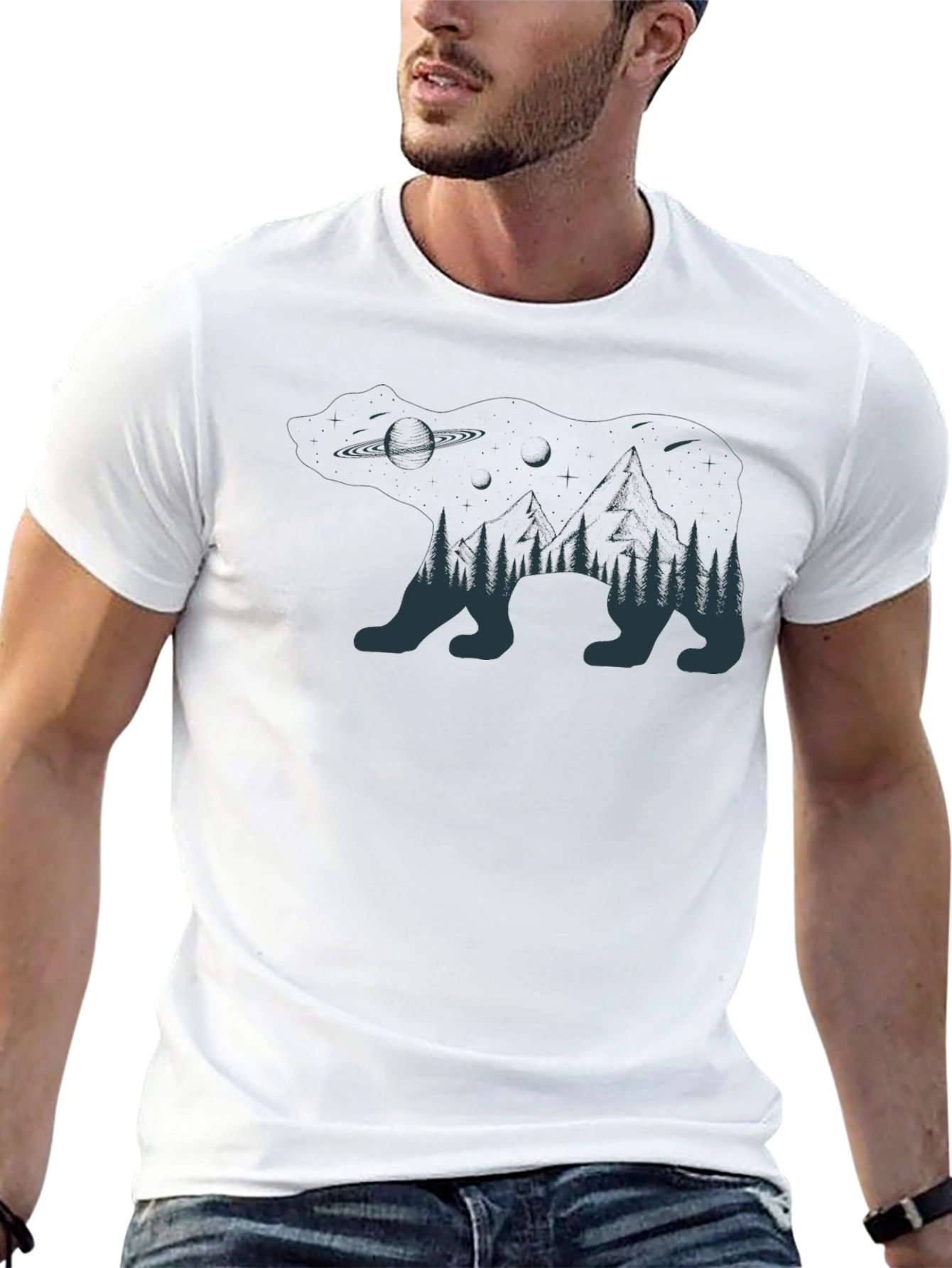 Nature Bear Graphic Tee - Black Cotton Blend