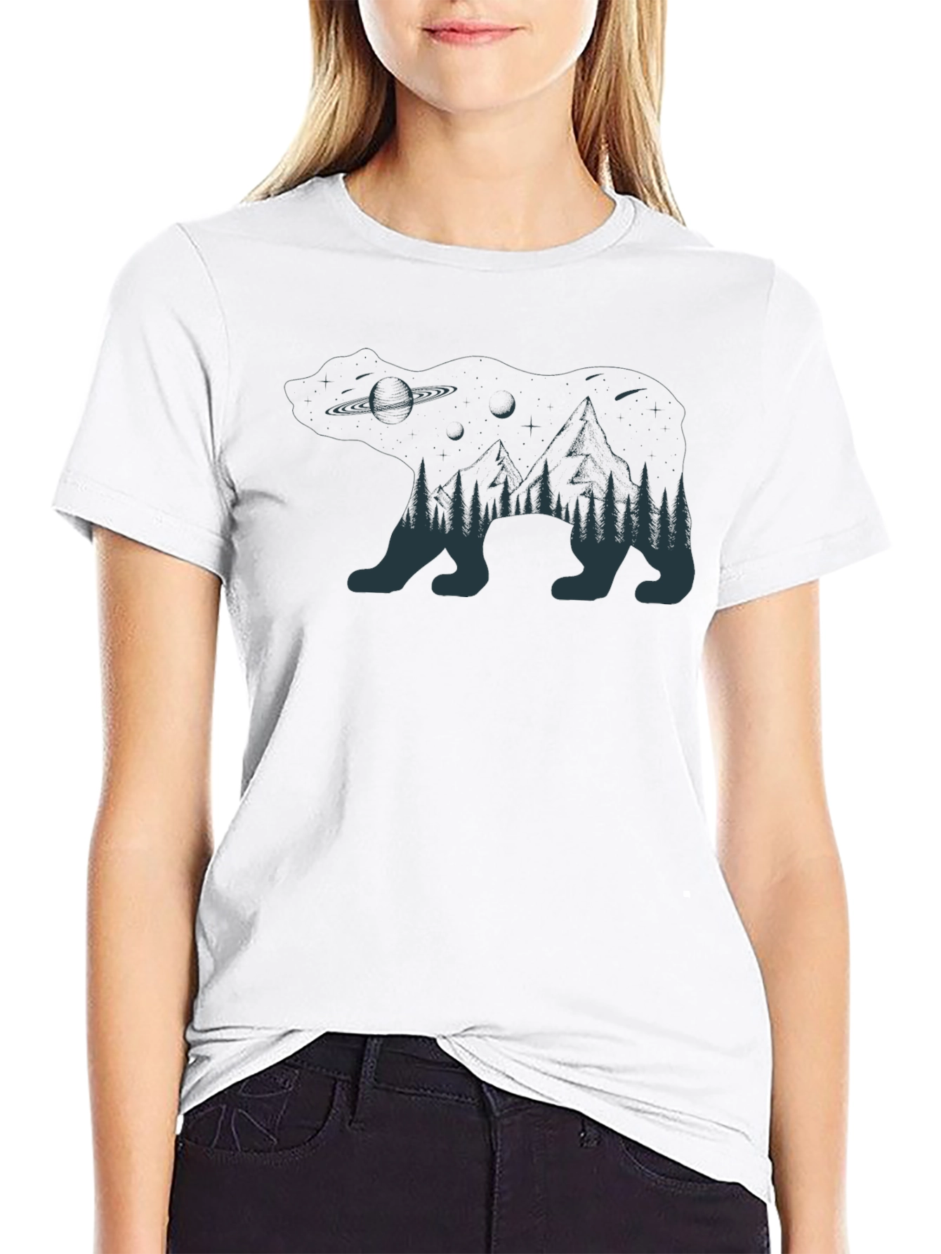 Nature Bear Graphic Tee - Black Cotton Blend