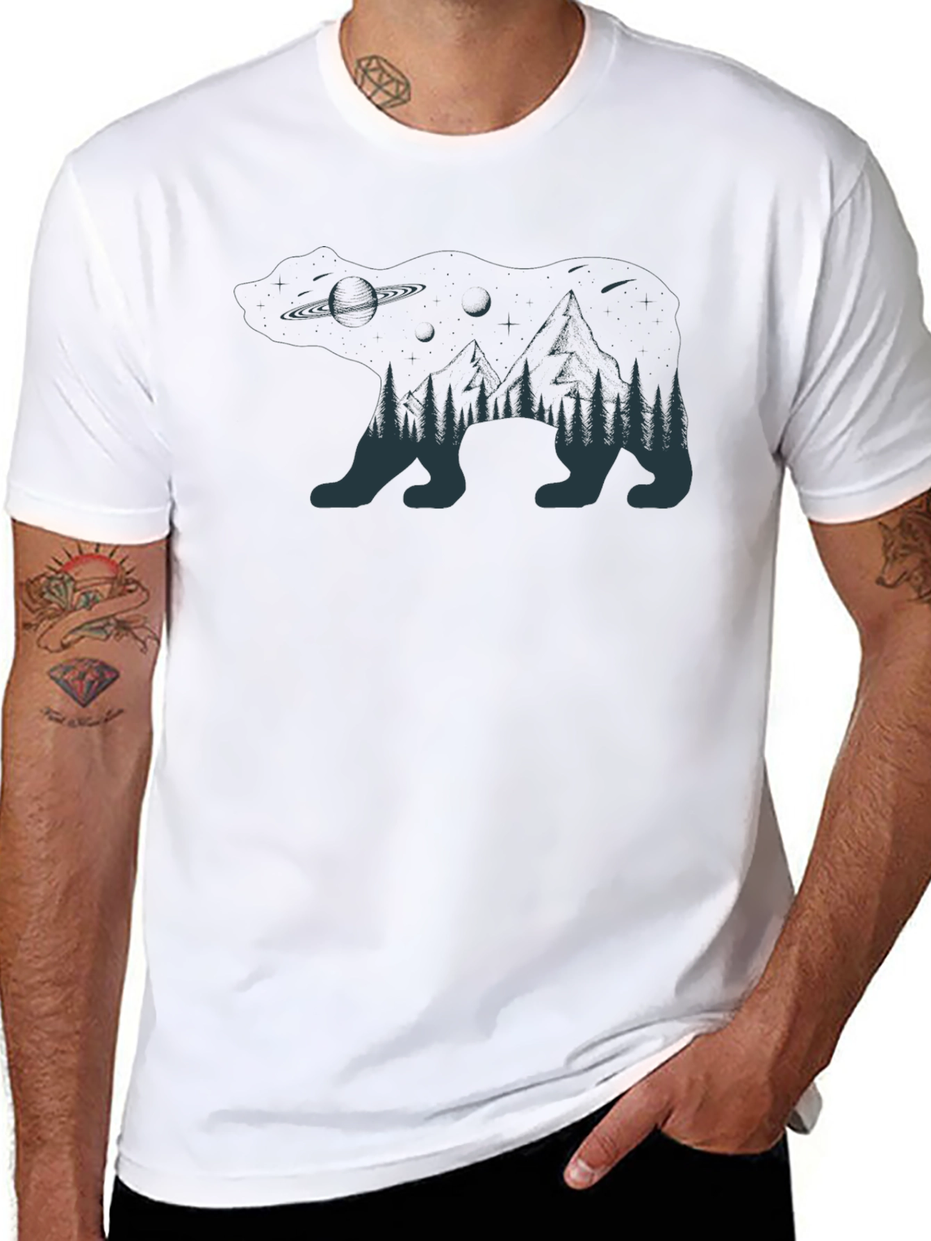 Nature Bear Graphic Tee - Black Cotton Blend