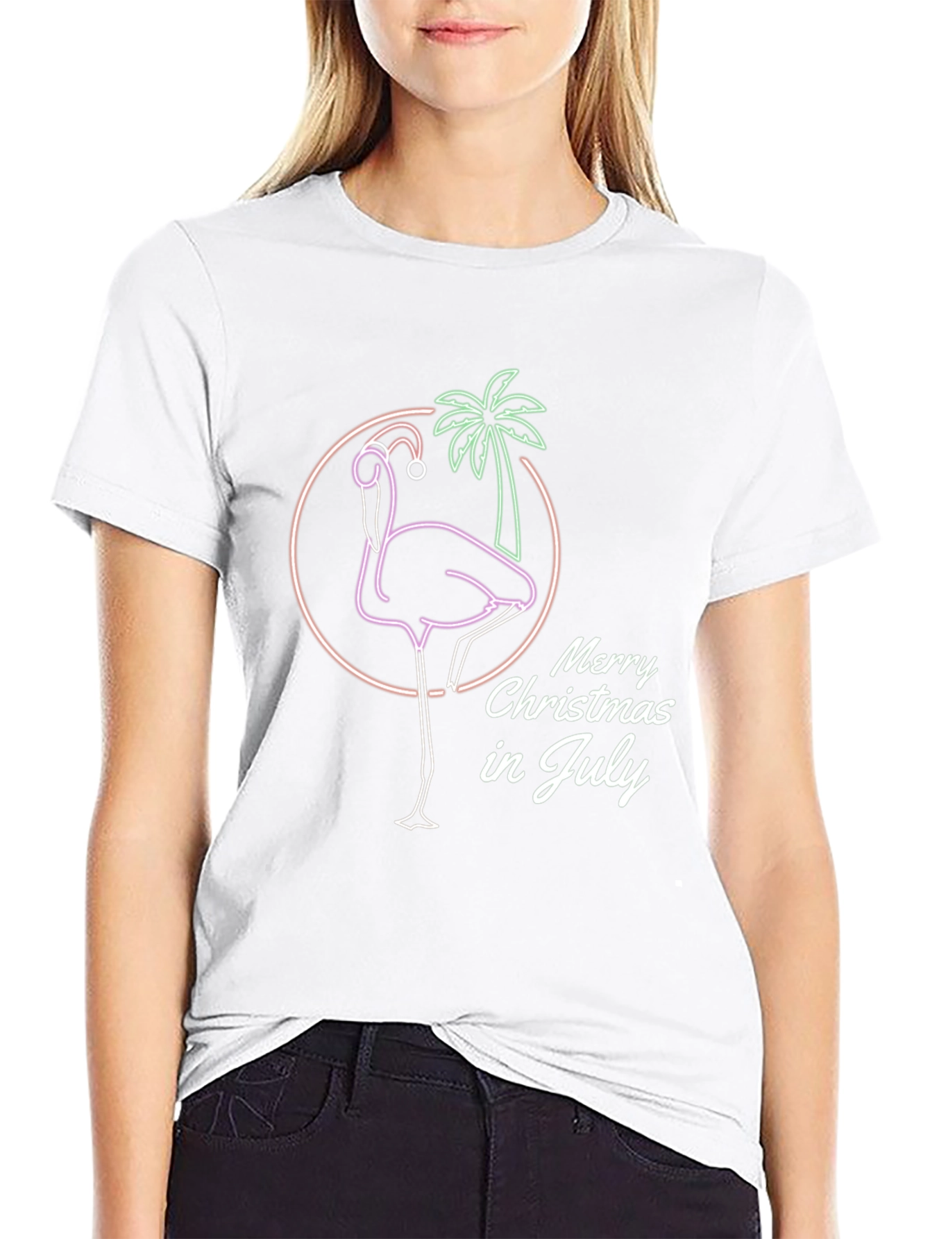 Merry Christmas in July Flamingo Graphic Tee