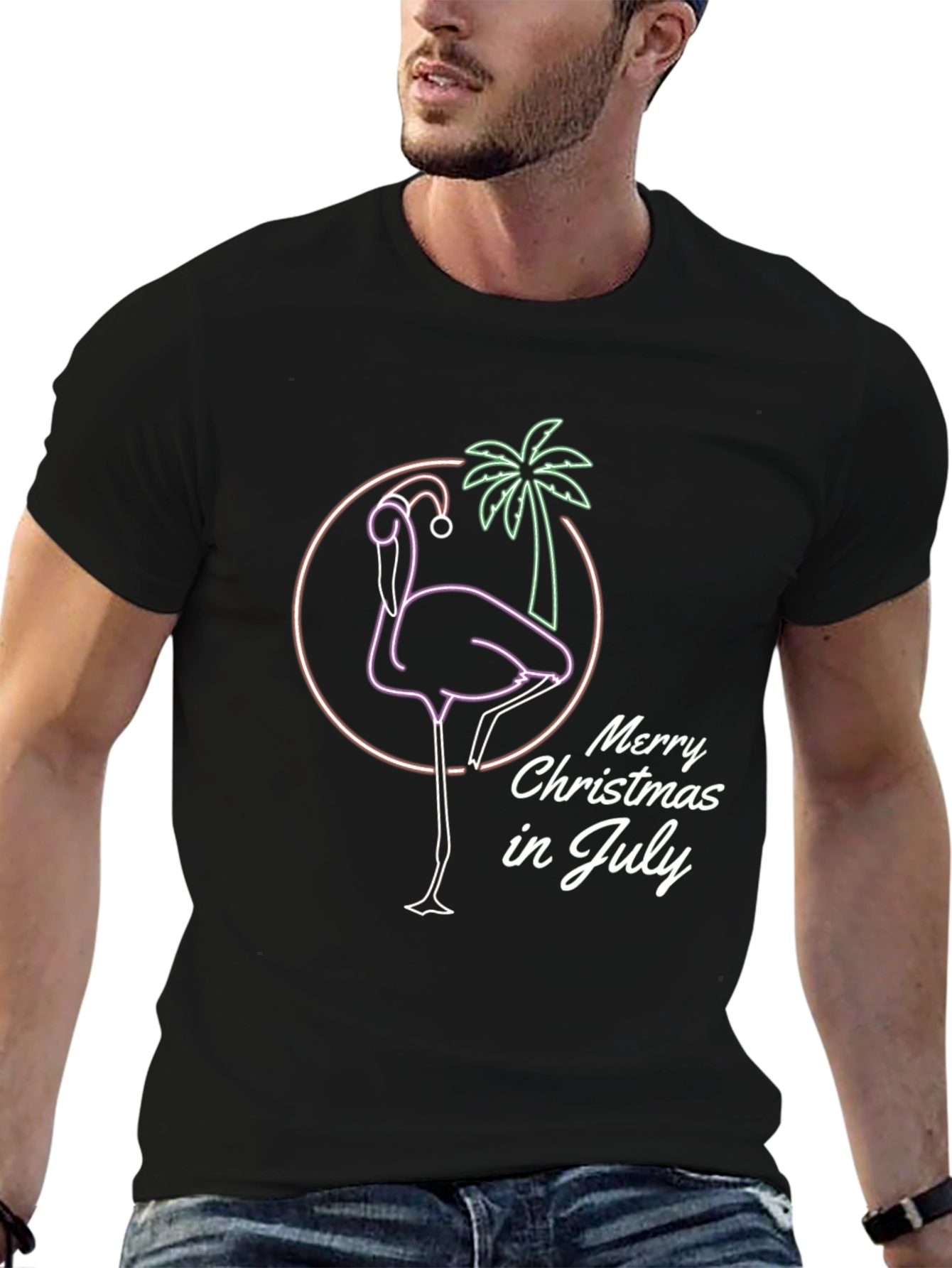 Merry Christmas in July Flamingo Graphic Tee