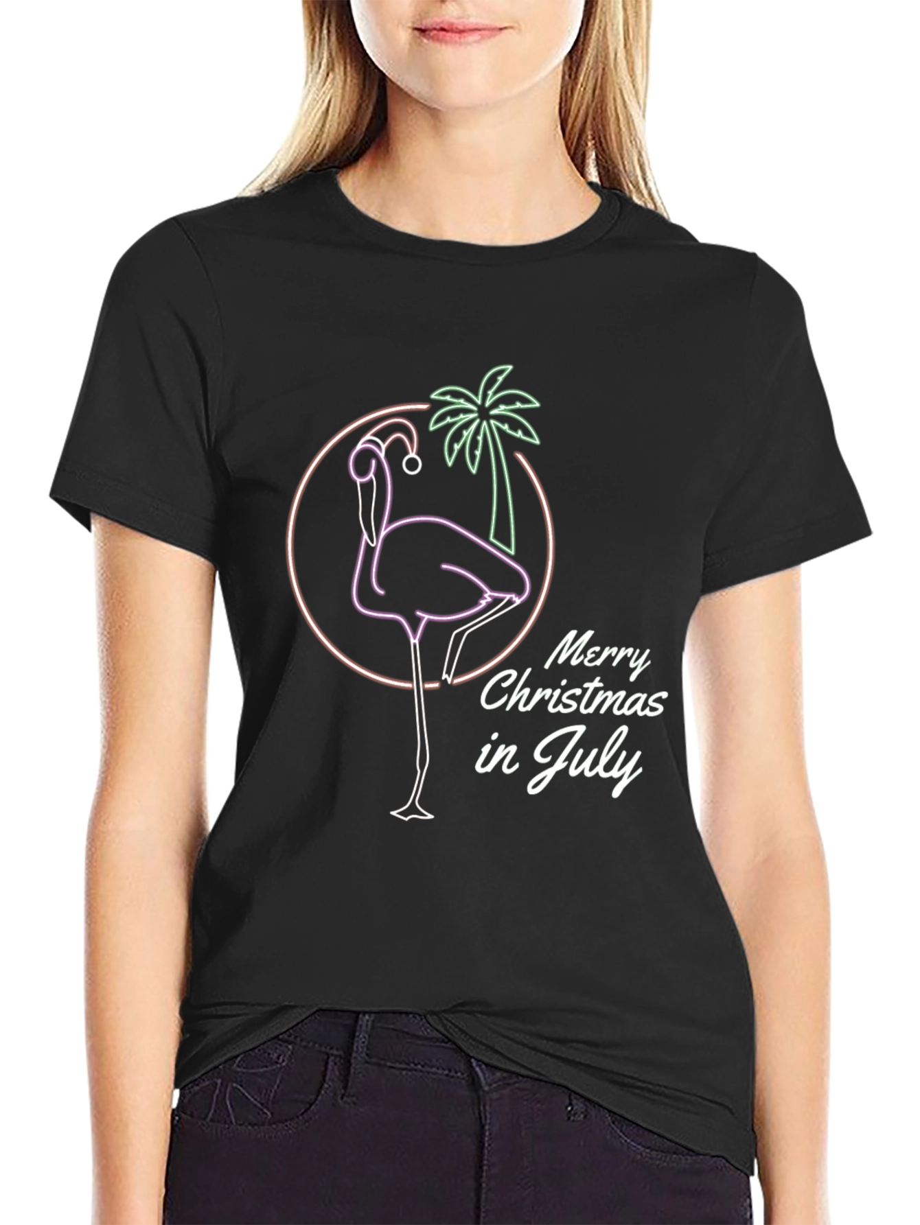 Merry Christmas in July Flamingo Graphic Tee