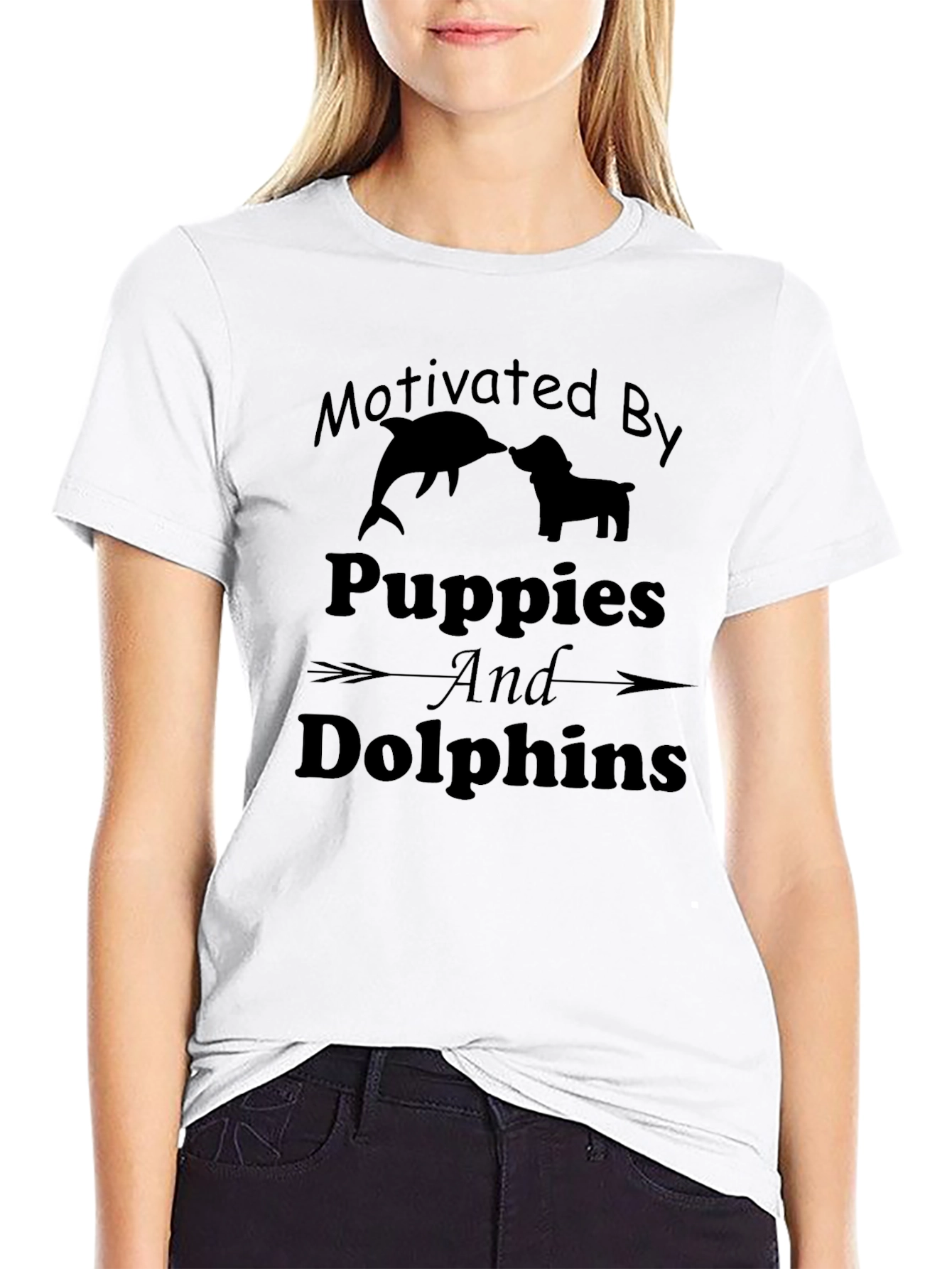 Motivated By Puppies and Dolphins Black T-Shirt