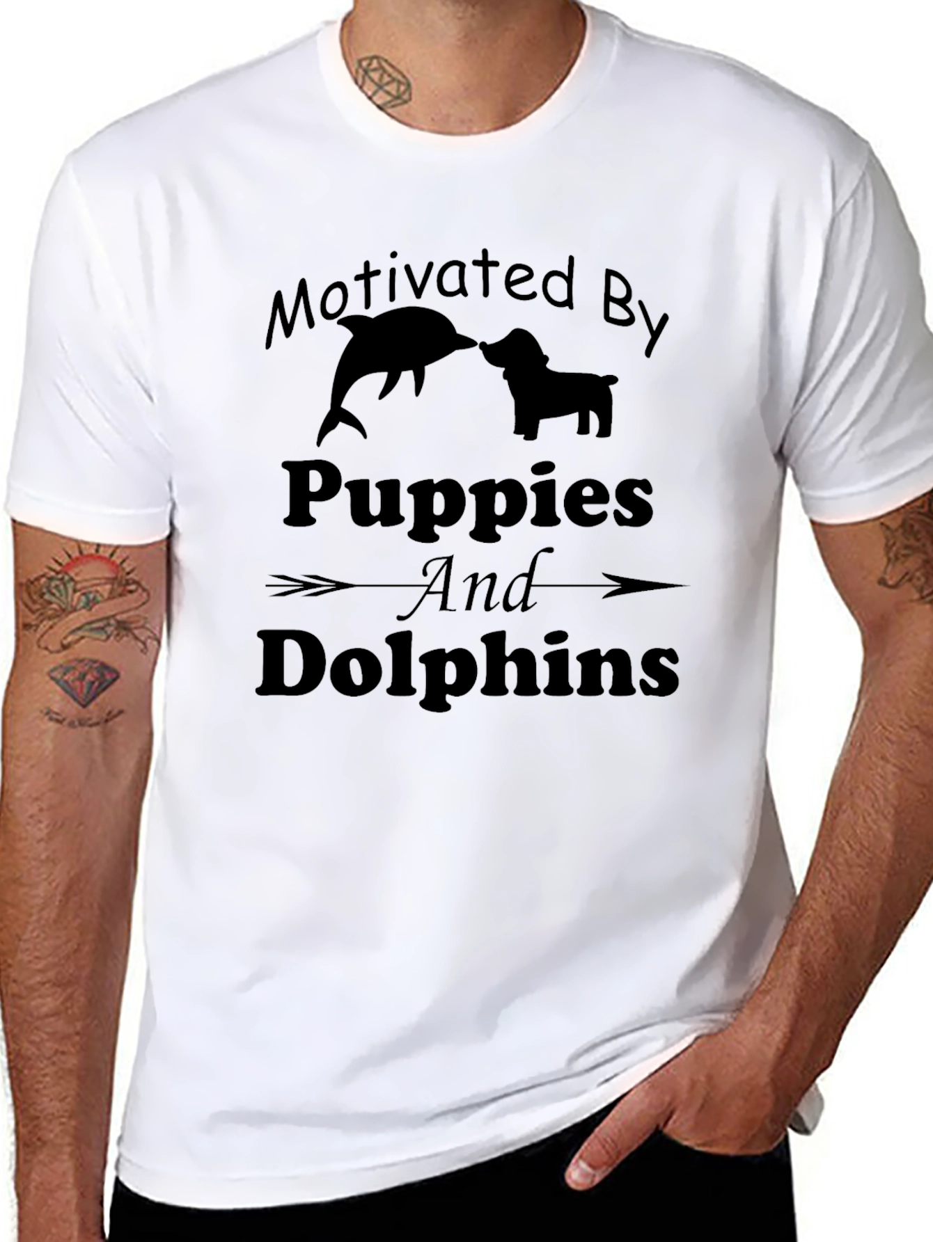 Motivated By Puppies and Dolphins Black T-Shirt