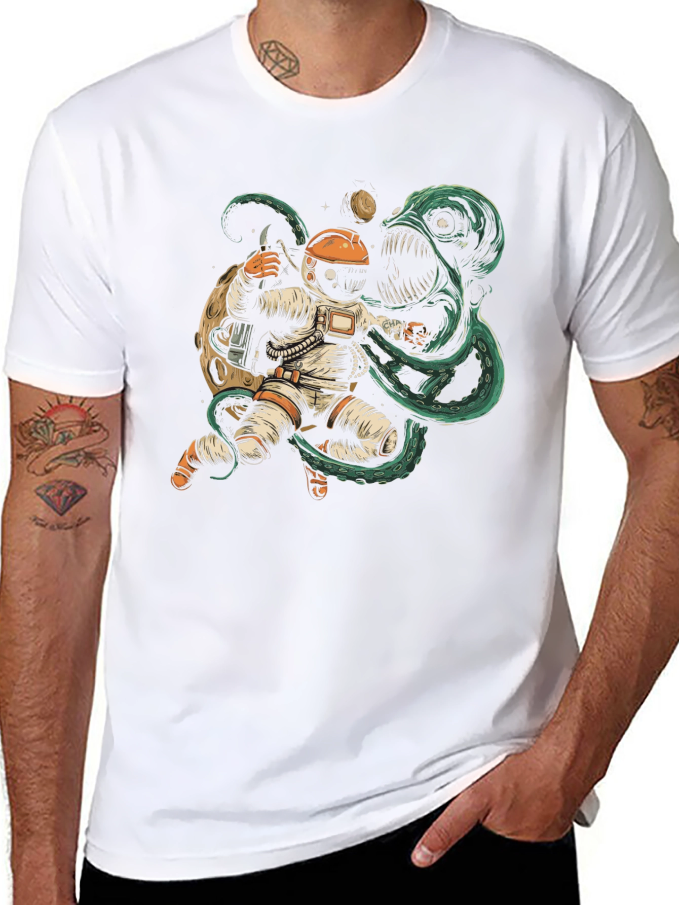 Astronaut vs Space Monster Graphic T-Shirt