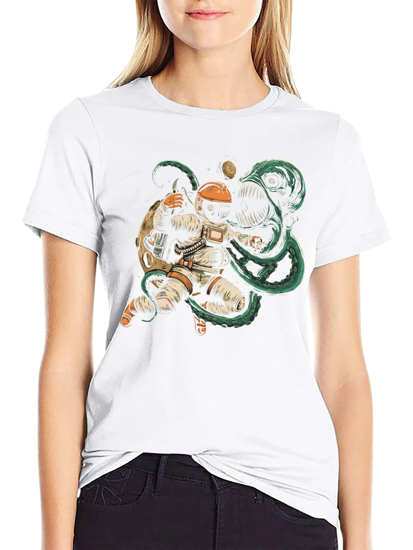 Astronaut vs Space Monster Graphic T-Shirt