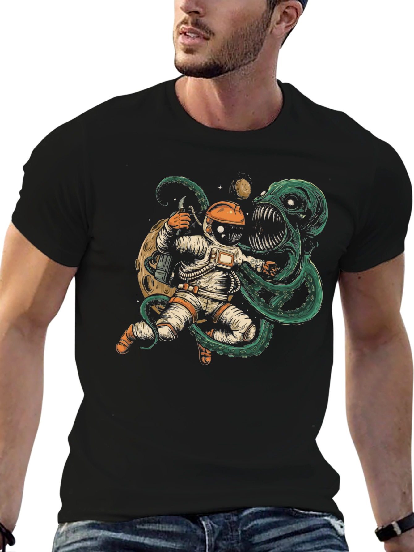 Astronaut vs Space Monster Graphic T-Shirt