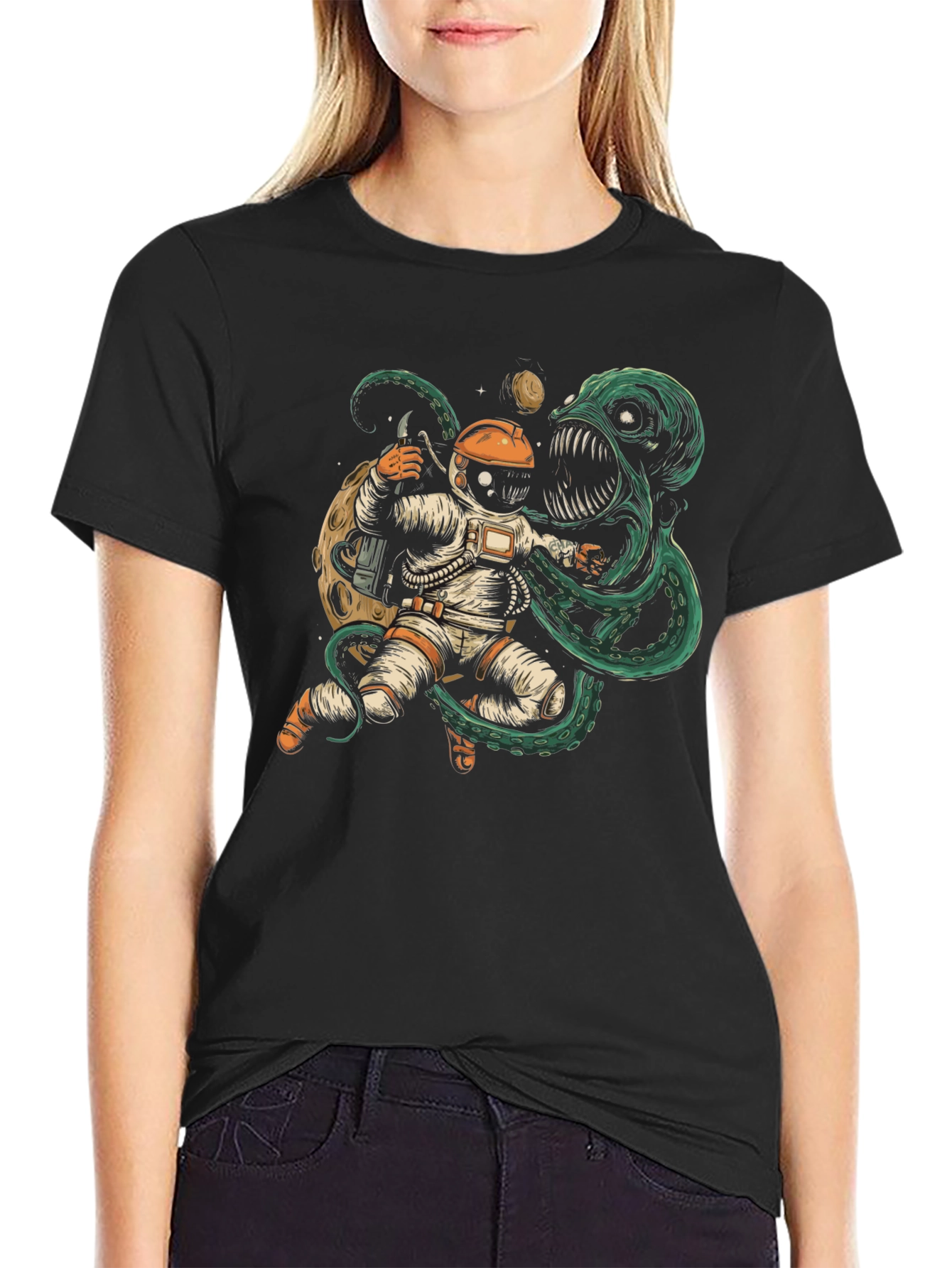 Astronaut vs Space Monster Graphic T-Shirt