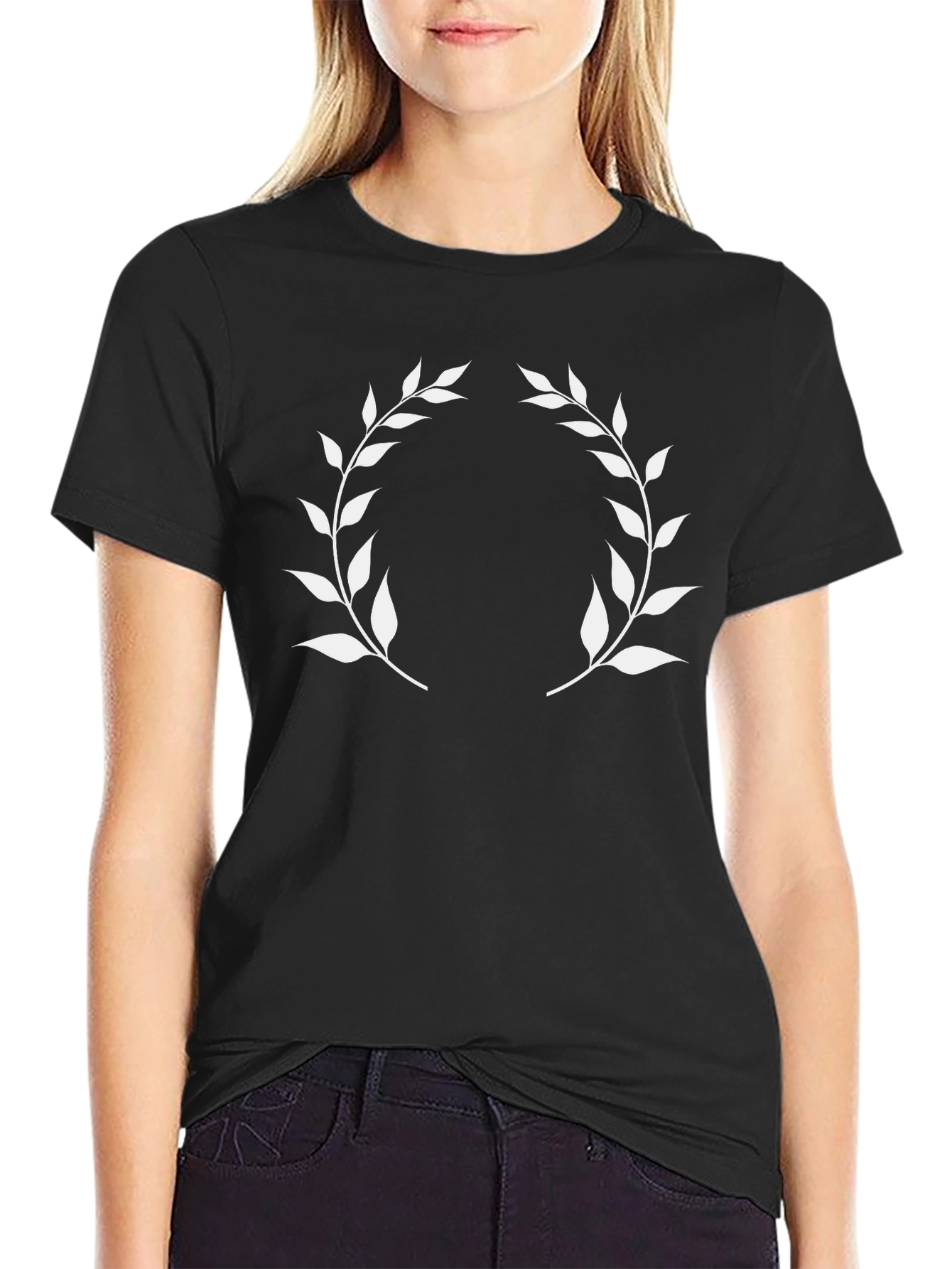 Classic Black Tee with Laurel Wreath Design