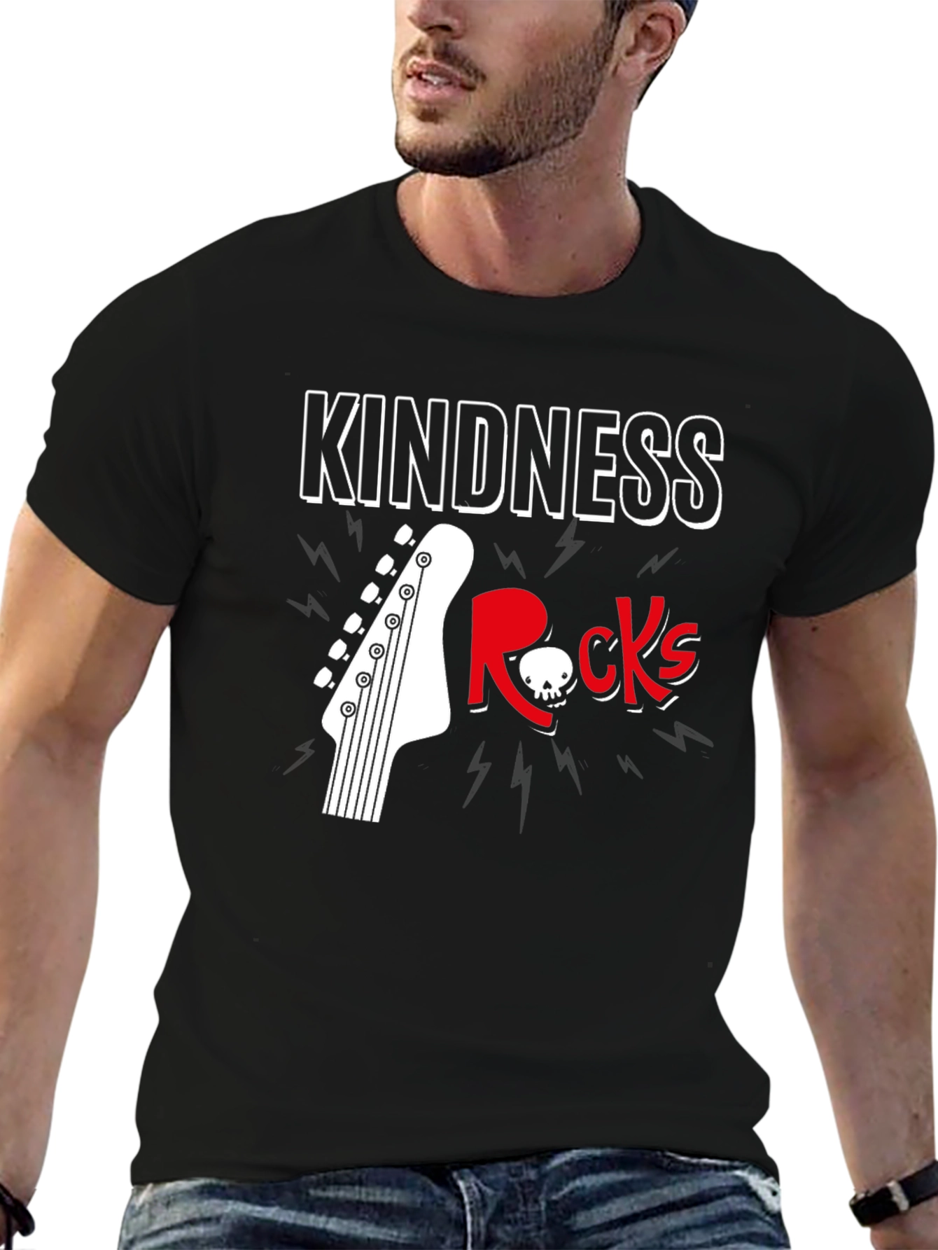 Kindness Rocks Graphic T-Shirt - Music & Skull Design